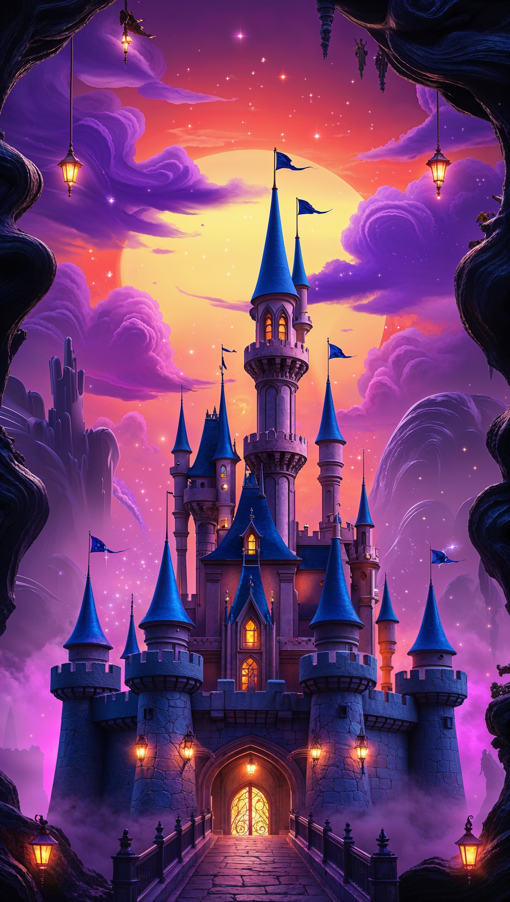 Disney fantasy with purple, orange, and black colors