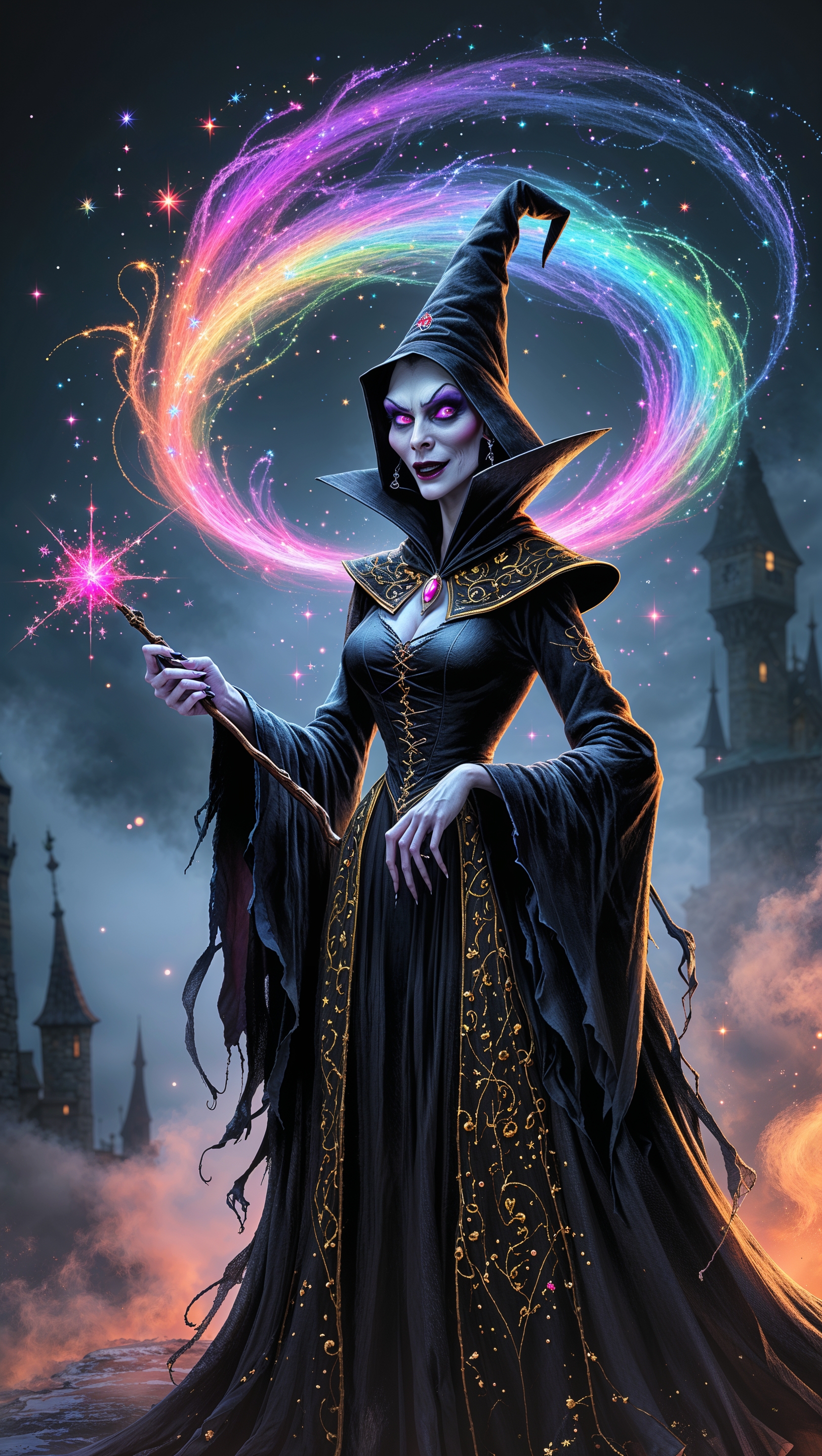 Disney’s evil witch casting colorful spells