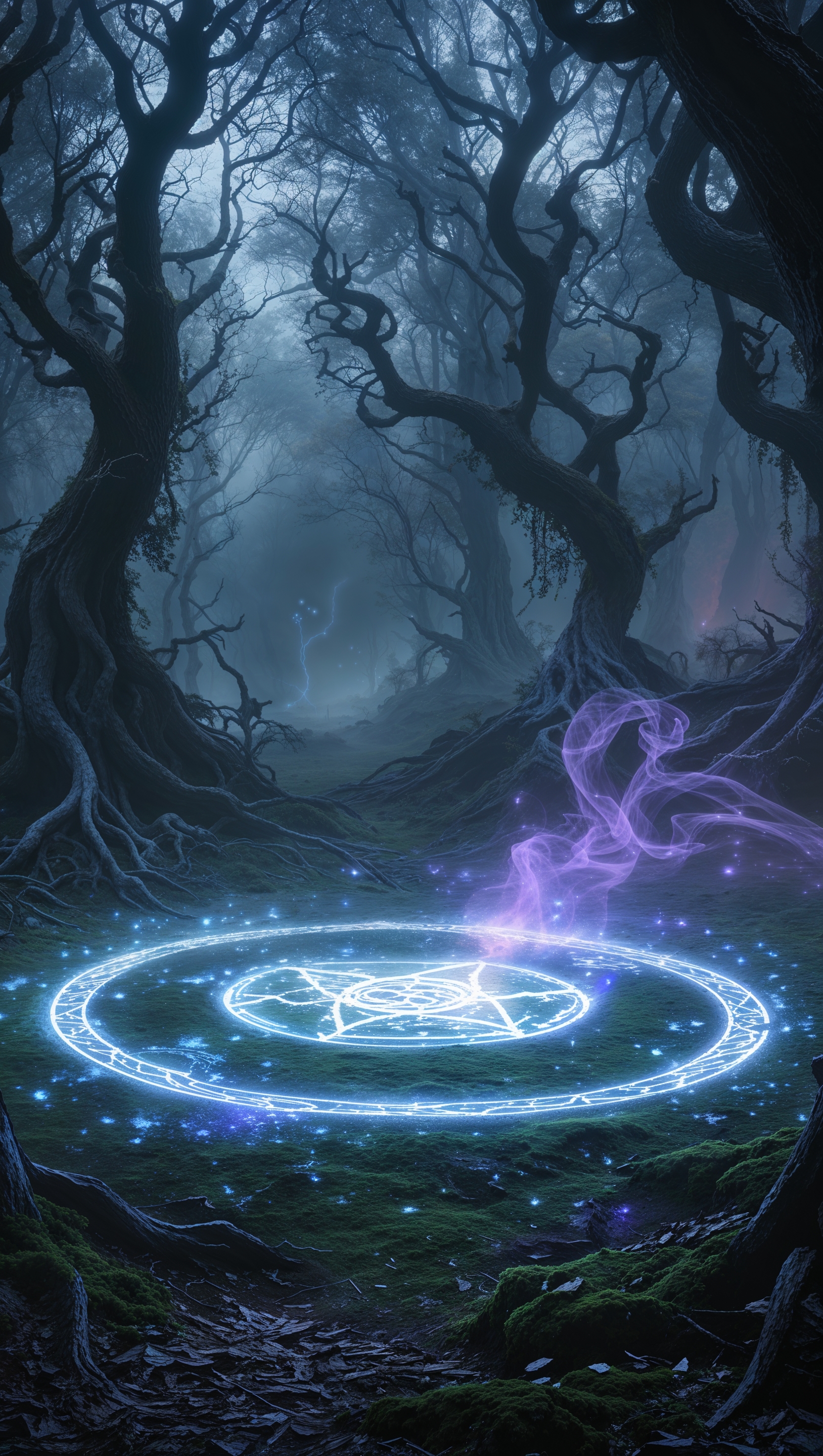 Elden Ring magic circle glowing in the dark forest