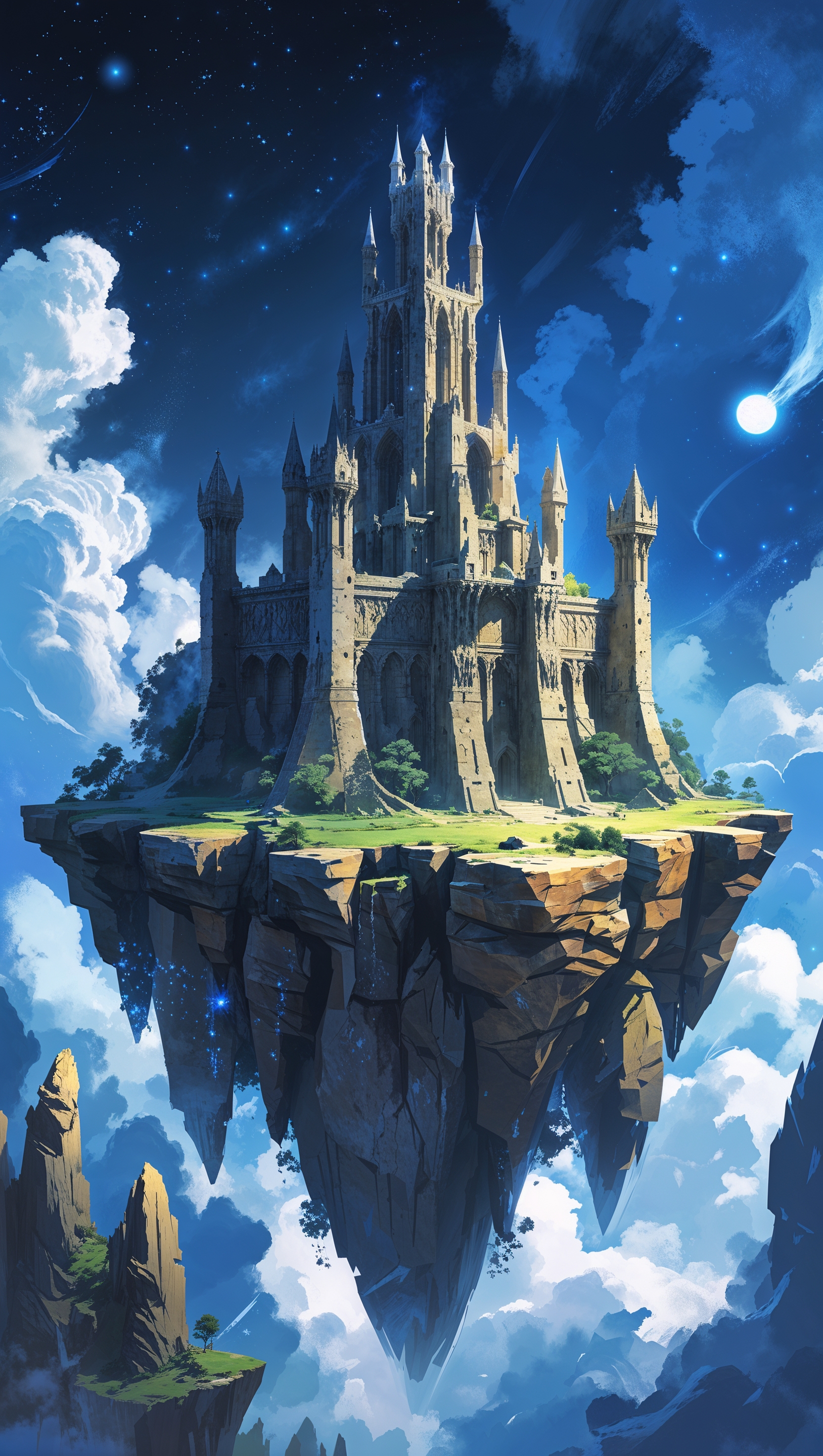 Elden Ring castle on floating rocks, fantasy concept art