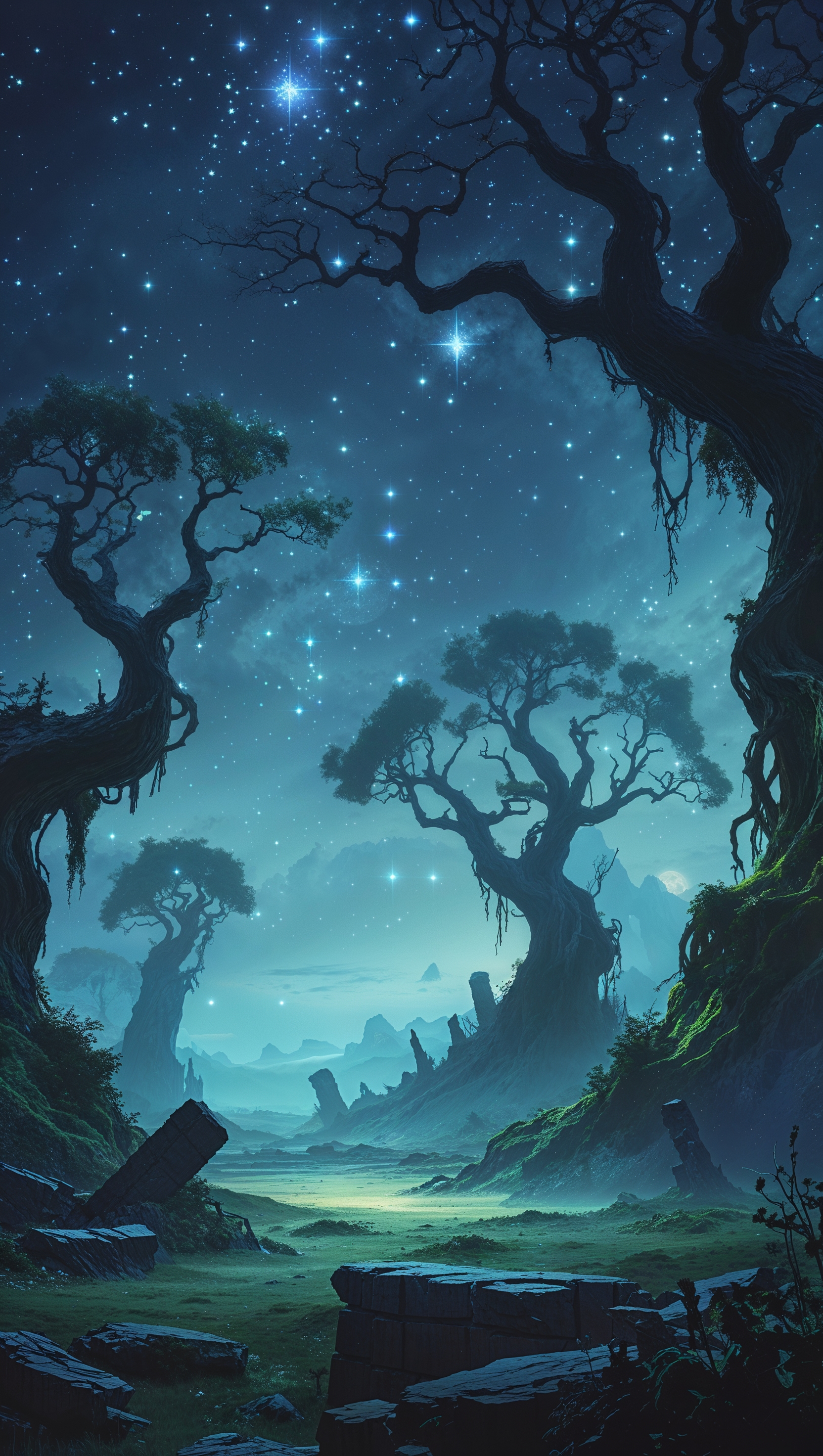 Celestial stars over the Elden Ring world, mystical and serene