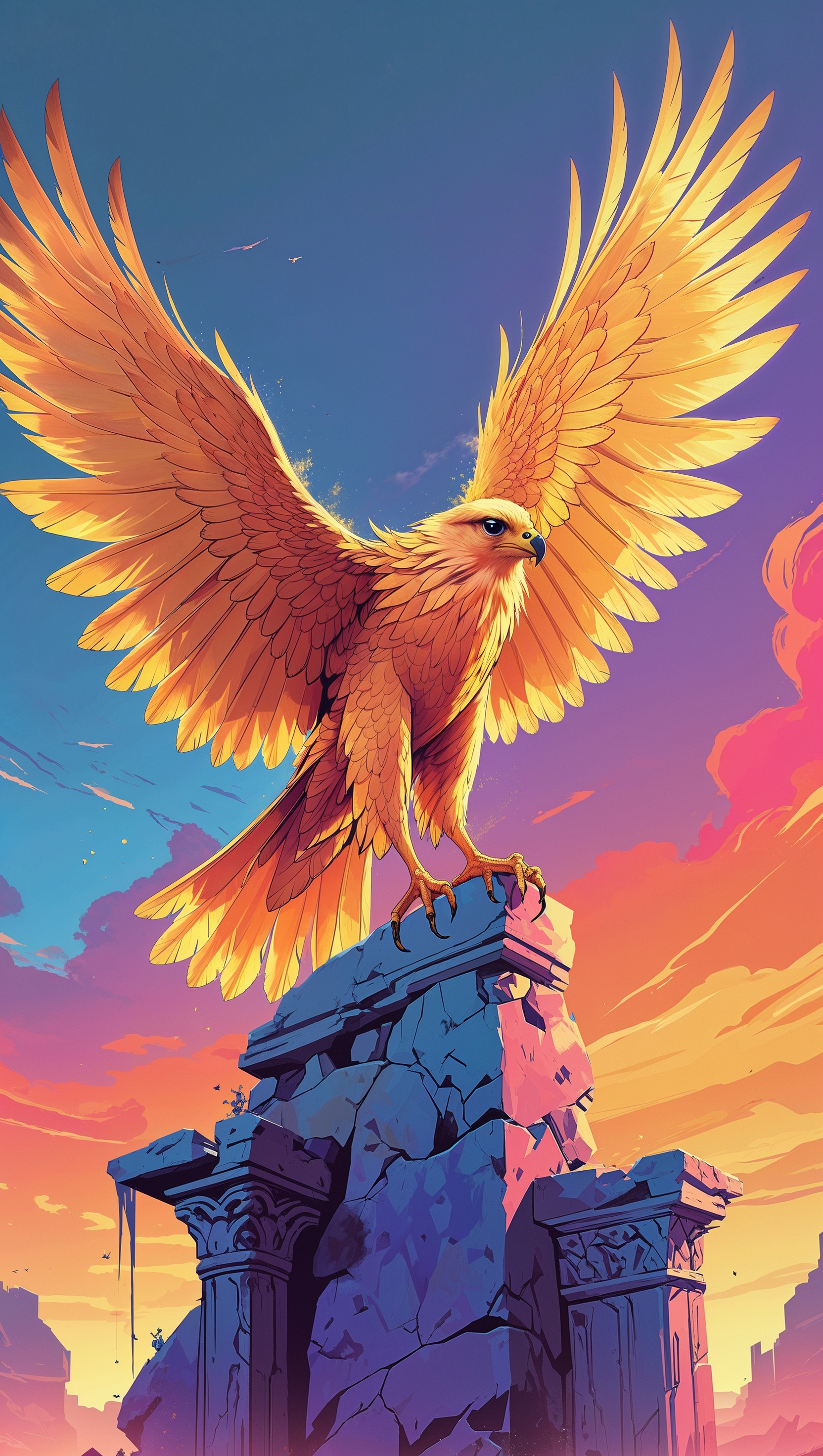 Golden falcon in sunset light, fantasy style iPhone wallpaper