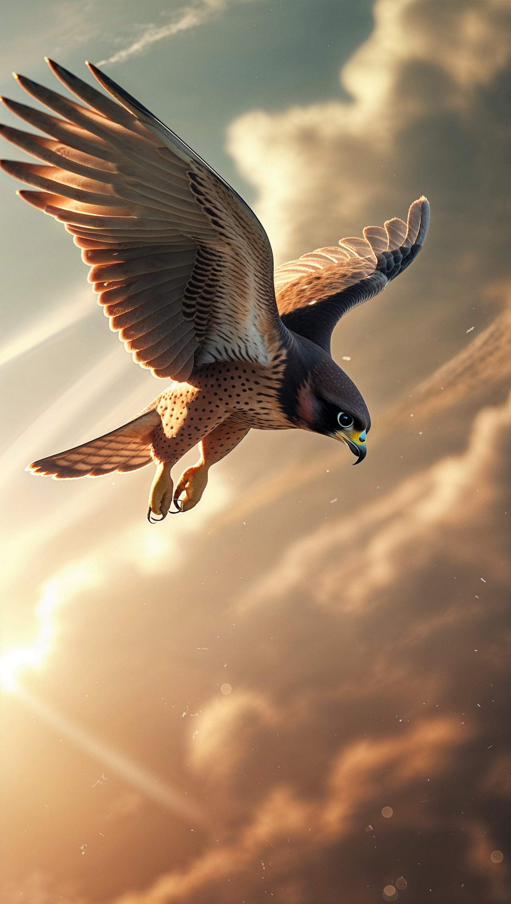 Falcon diving, cinematic background