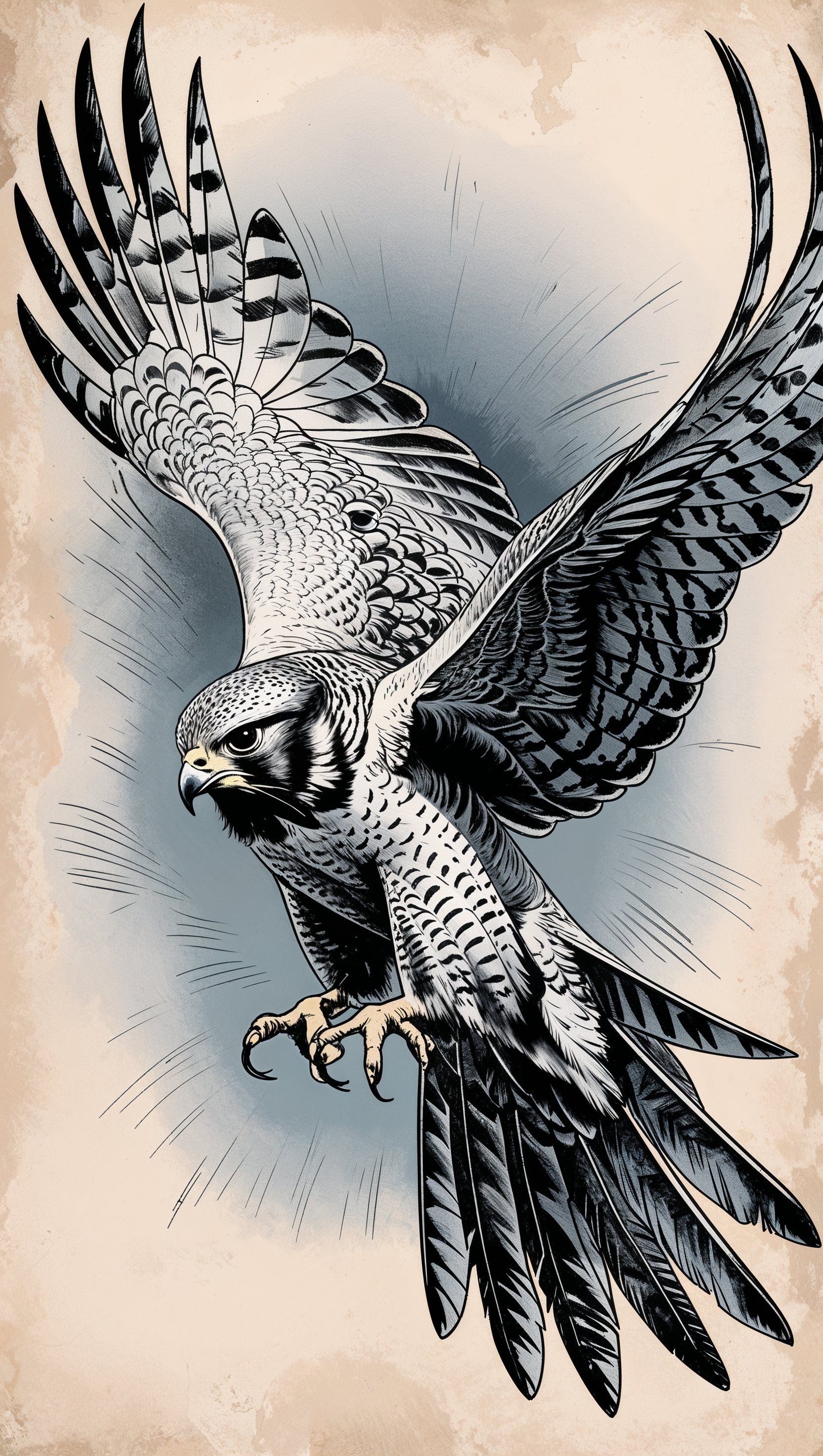 Classic black and white falcon illustration