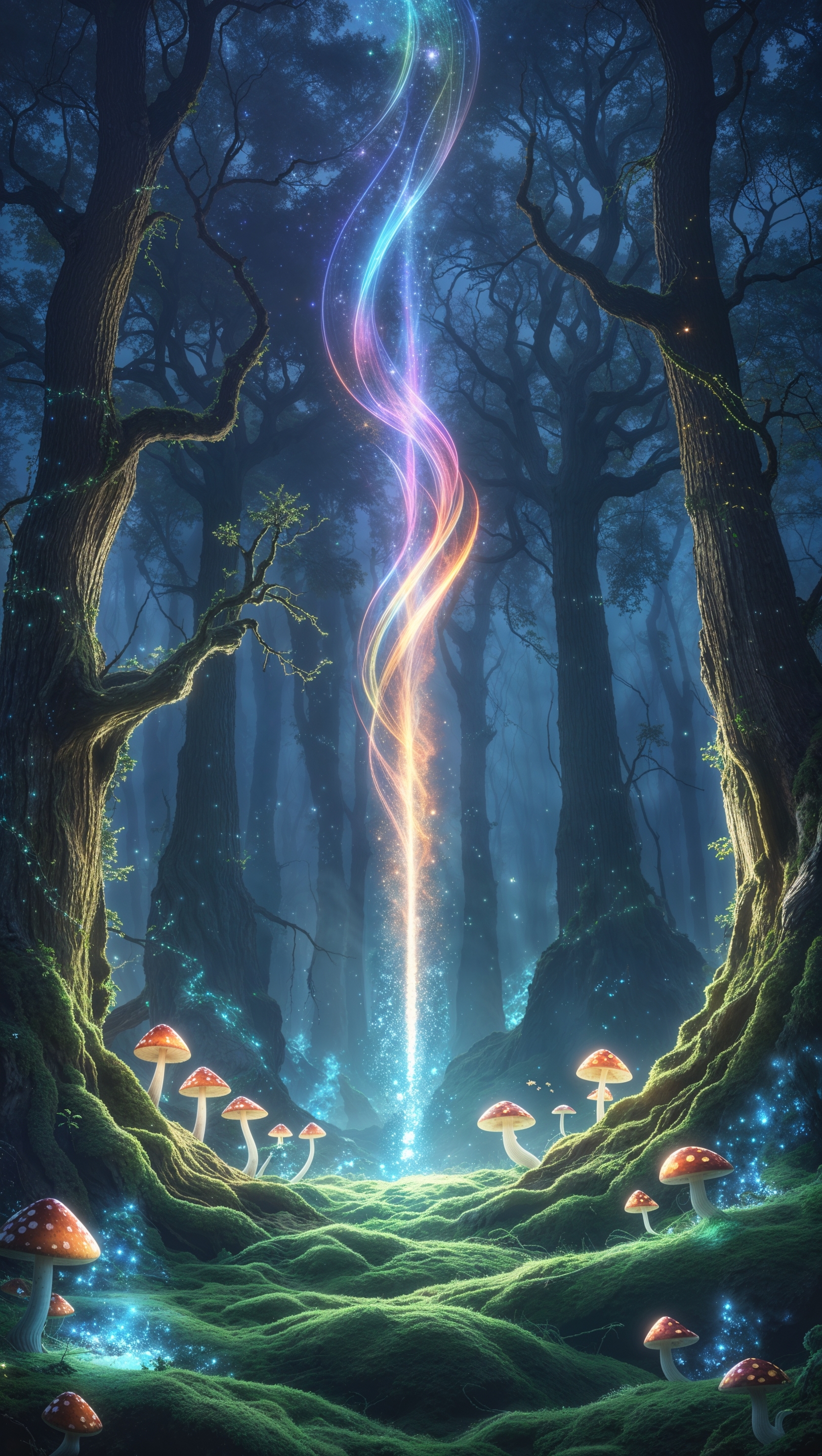 A magical meteor falling into a mythical forest
