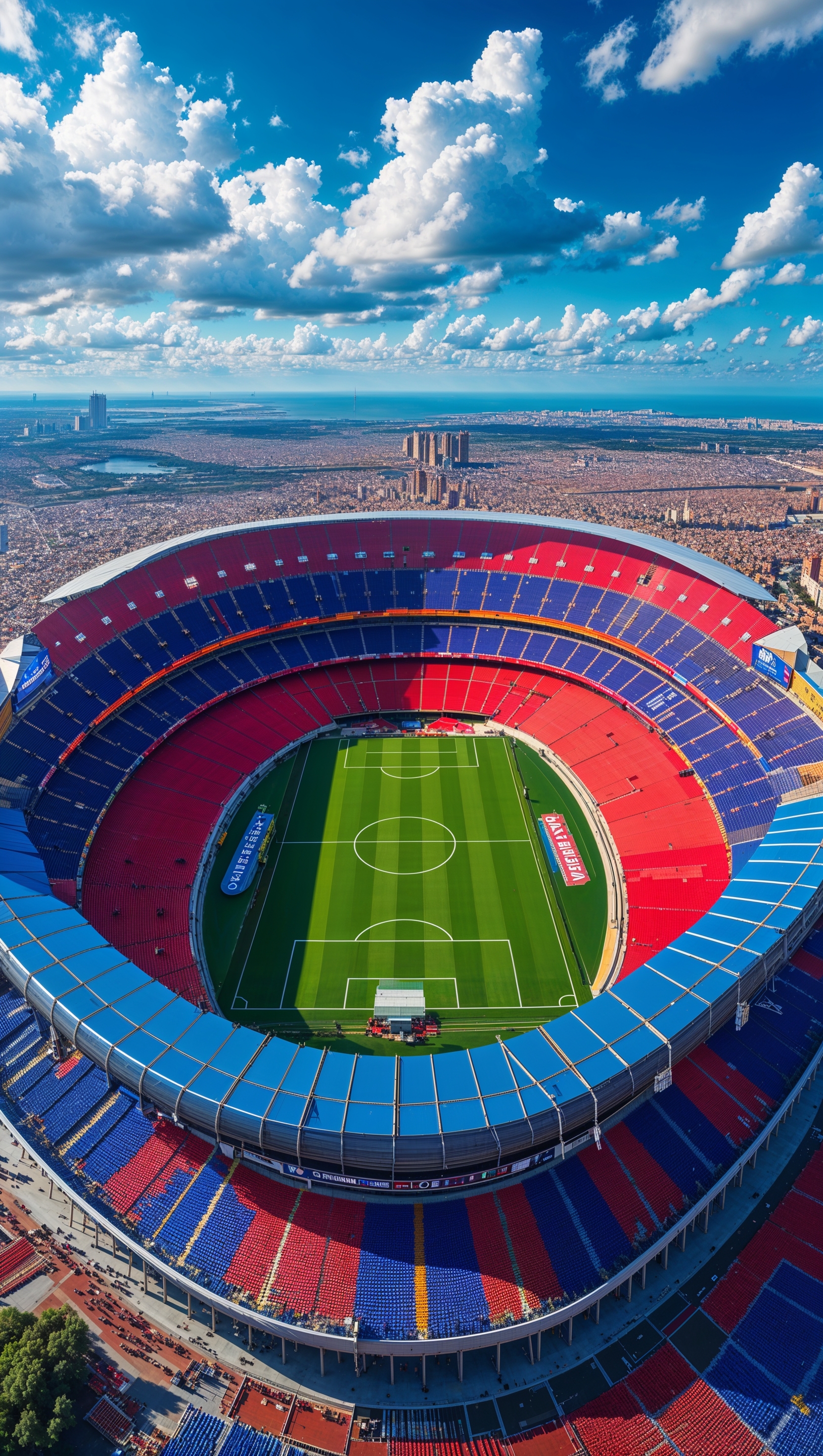 Aerial view of Camp Nou with saturated colors