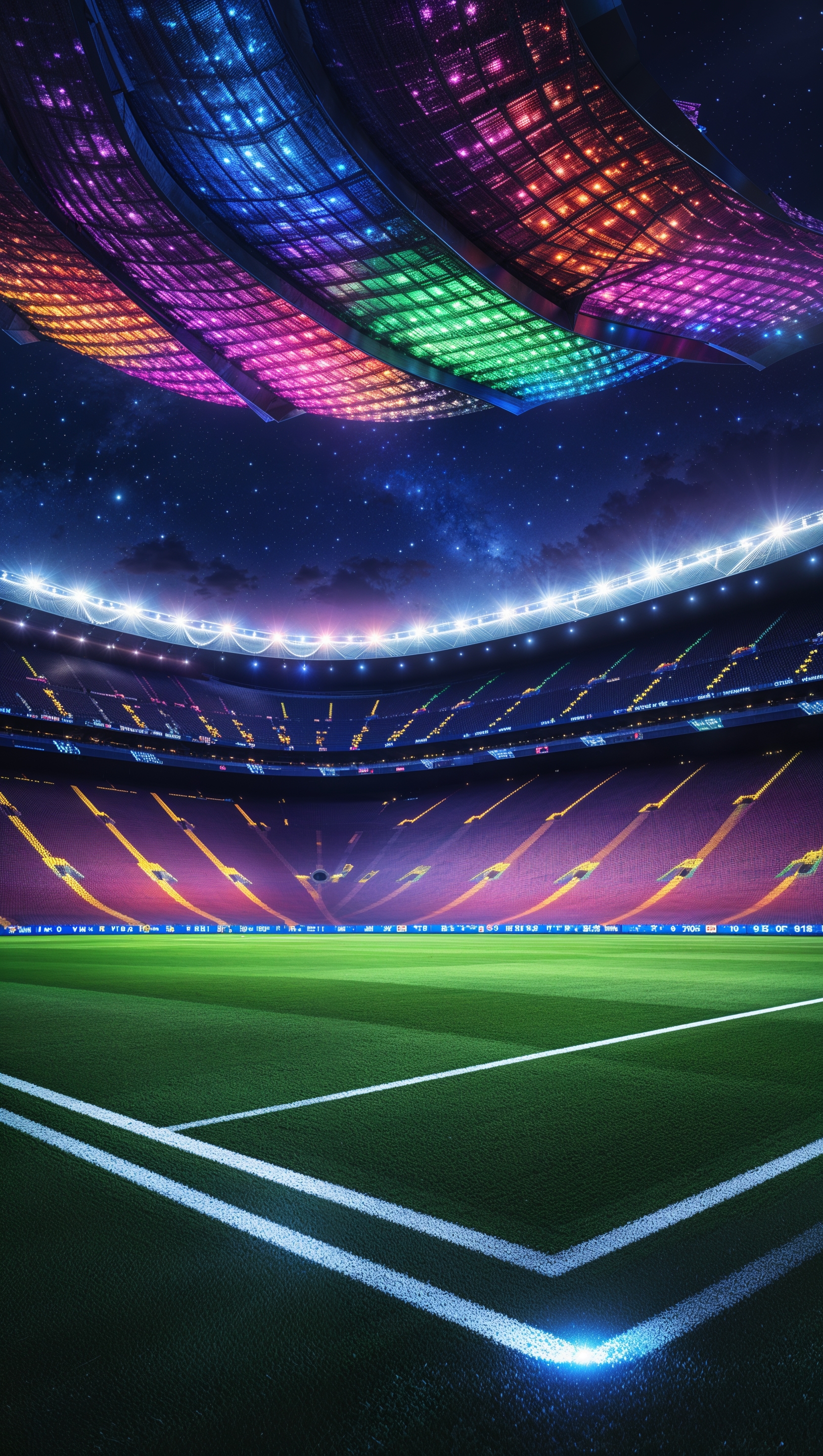 Camp Nou stadium at night with stunning lighting