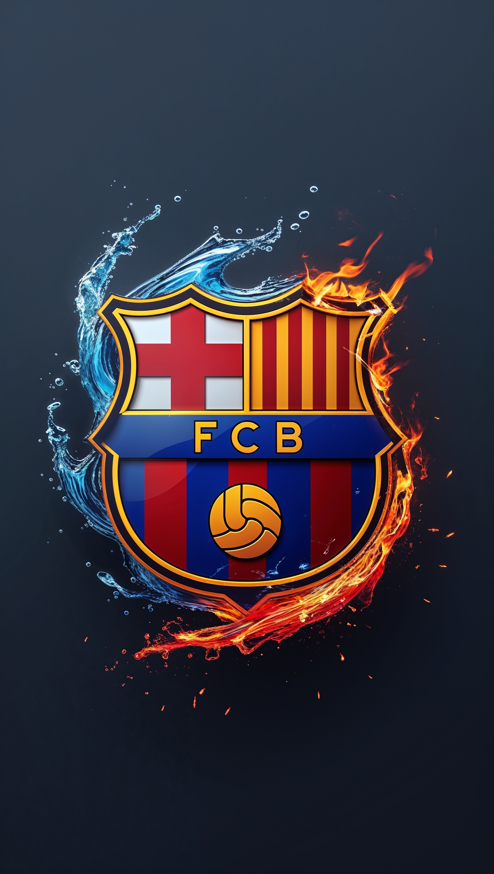 Barça logo with water and fire effects
