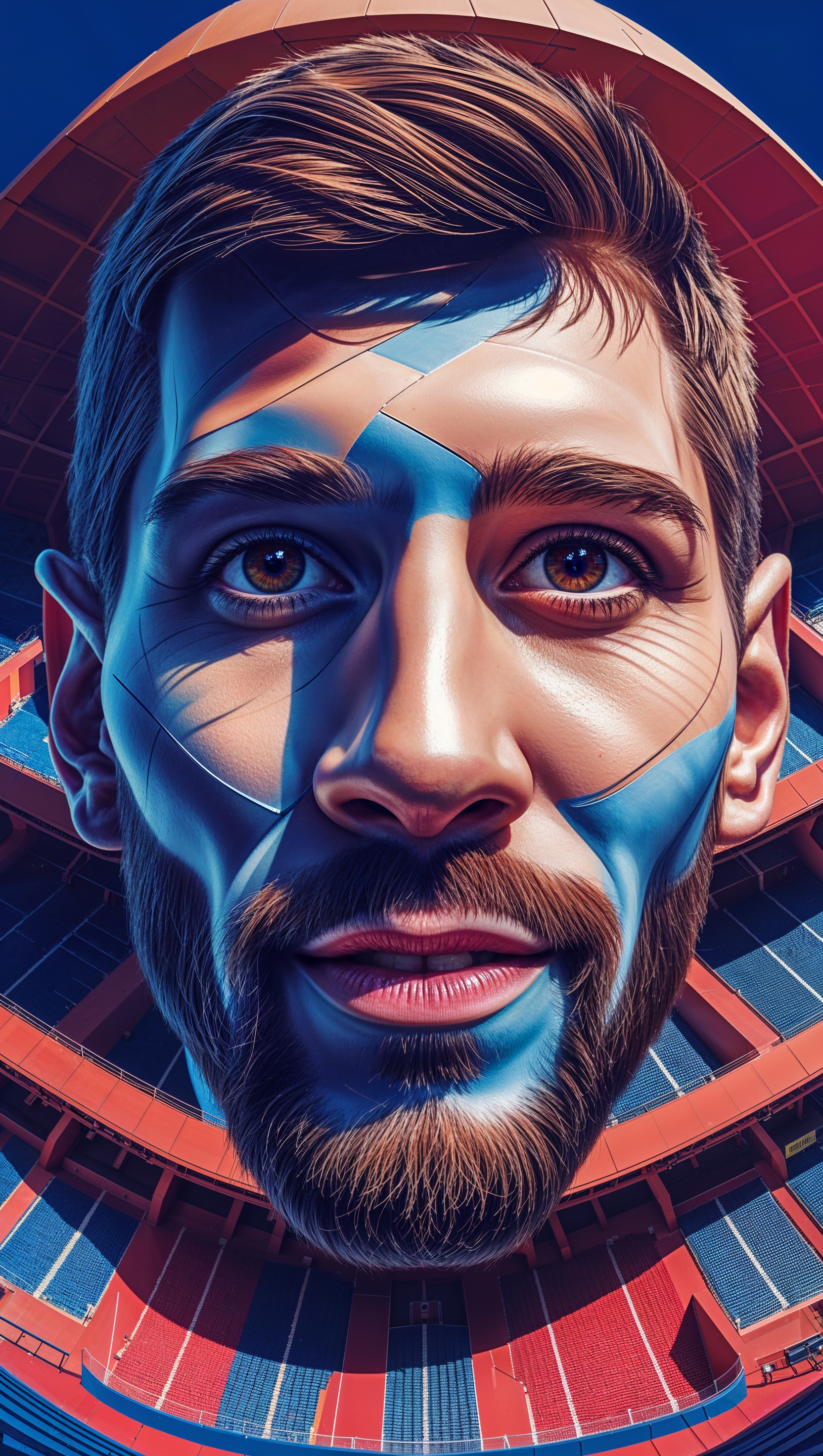 Blend of Camp Nou and Lionel Messi’s face
