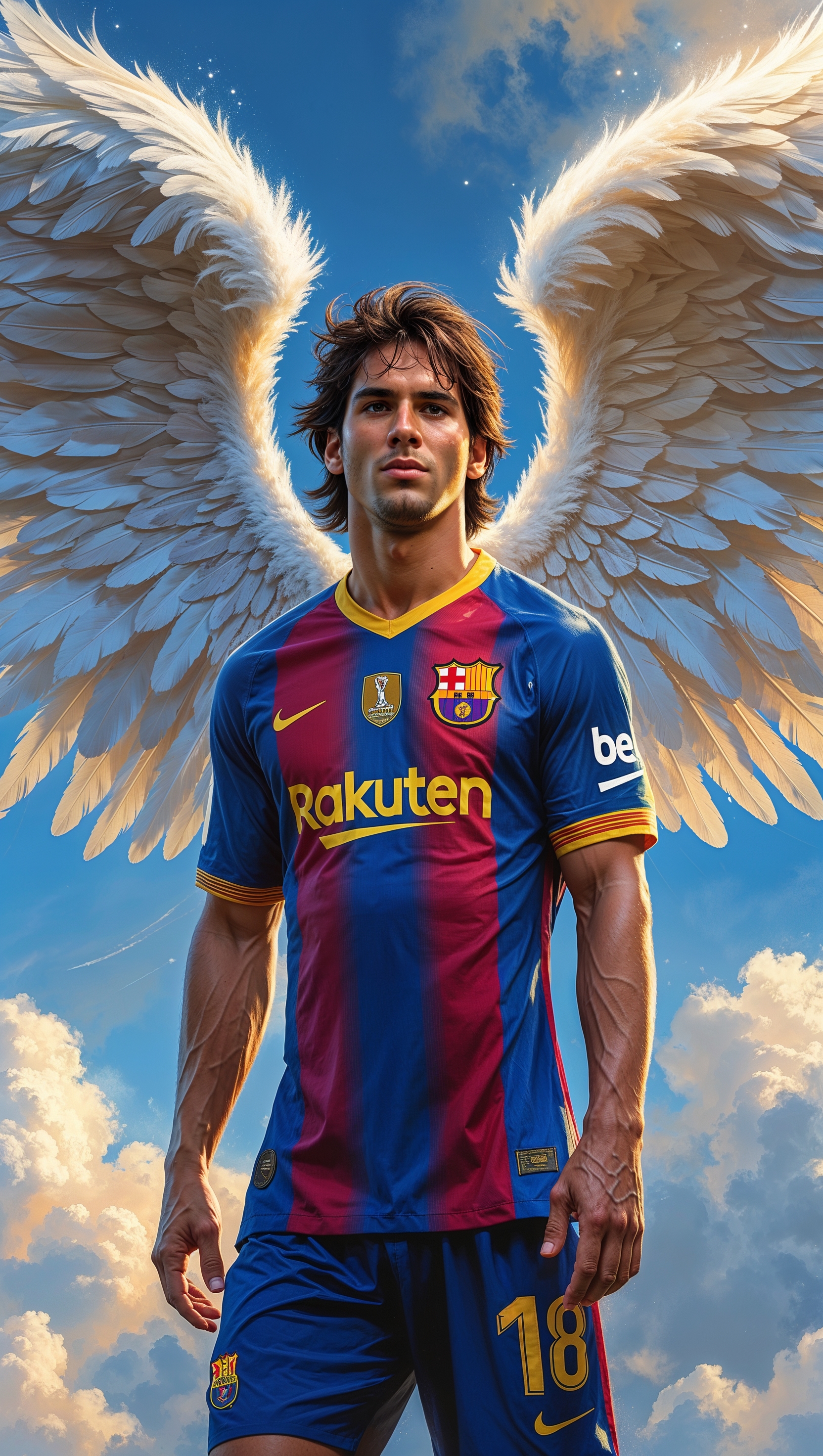 Fantasy image of Barça player with angel wings