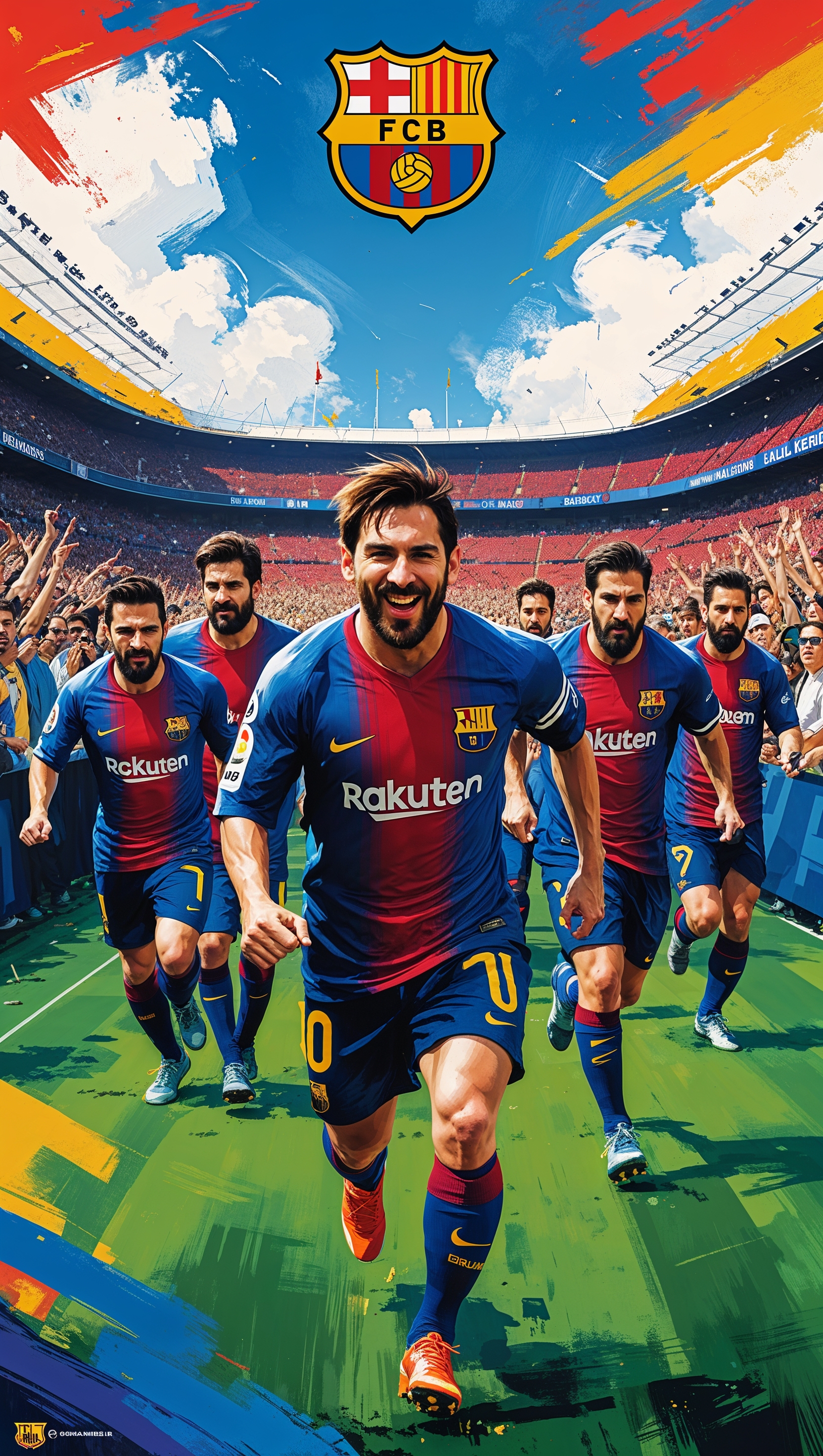Artistic poster of Barça team entering the pitch