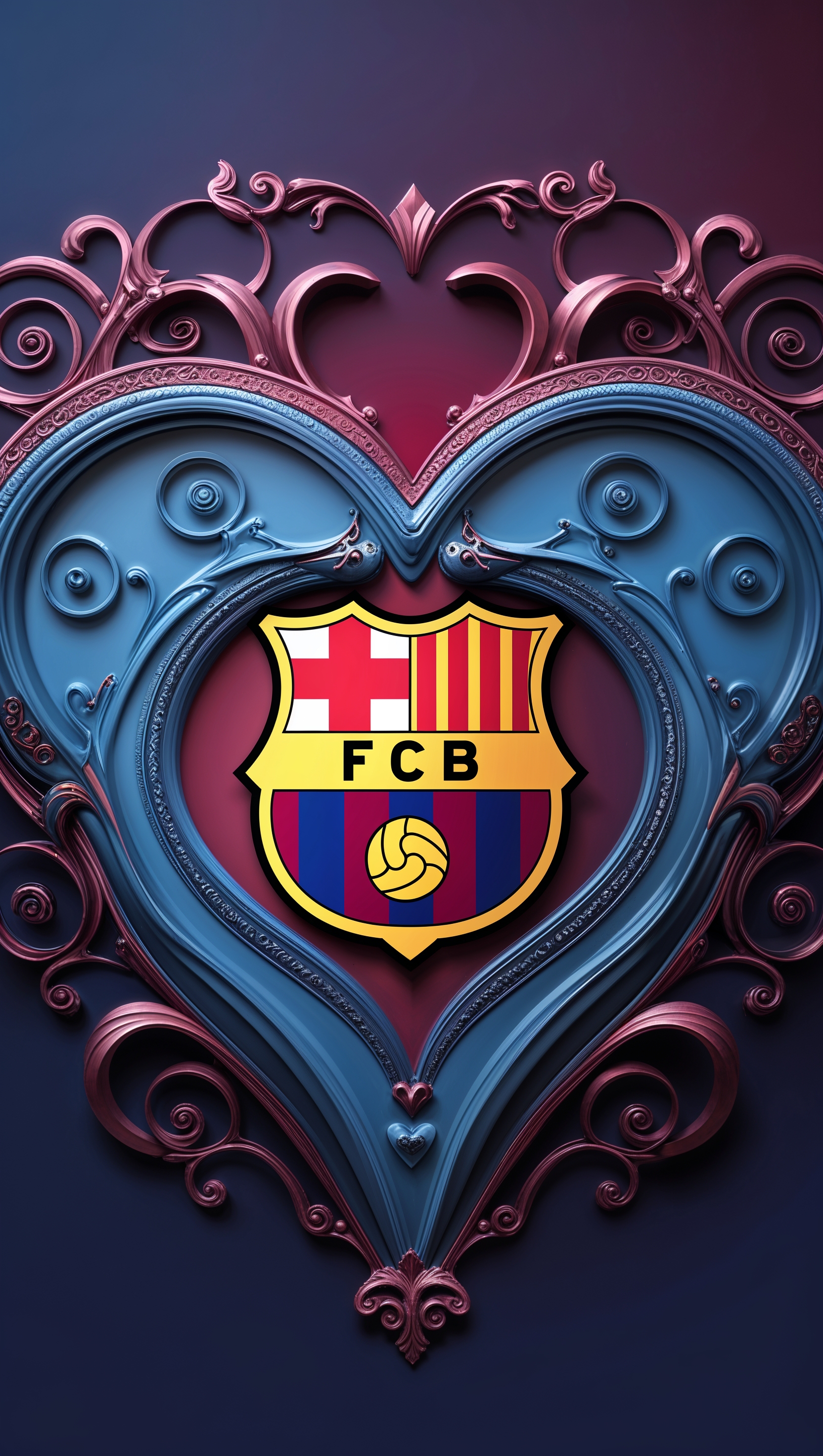 Barça logo inside a heart with blue and garnet colors, fantasy design