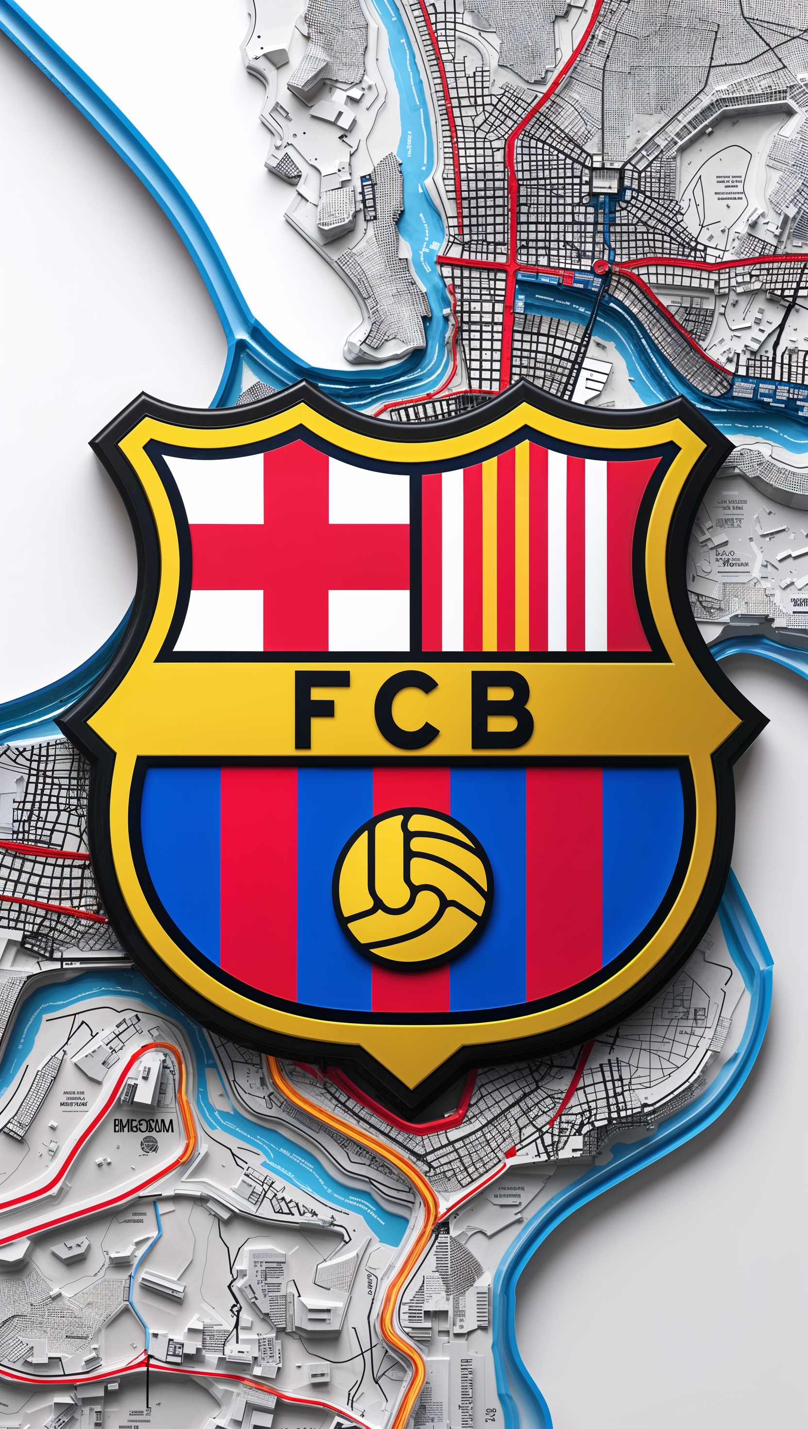 FC Barcelona logo blended with the map of Barcelona city