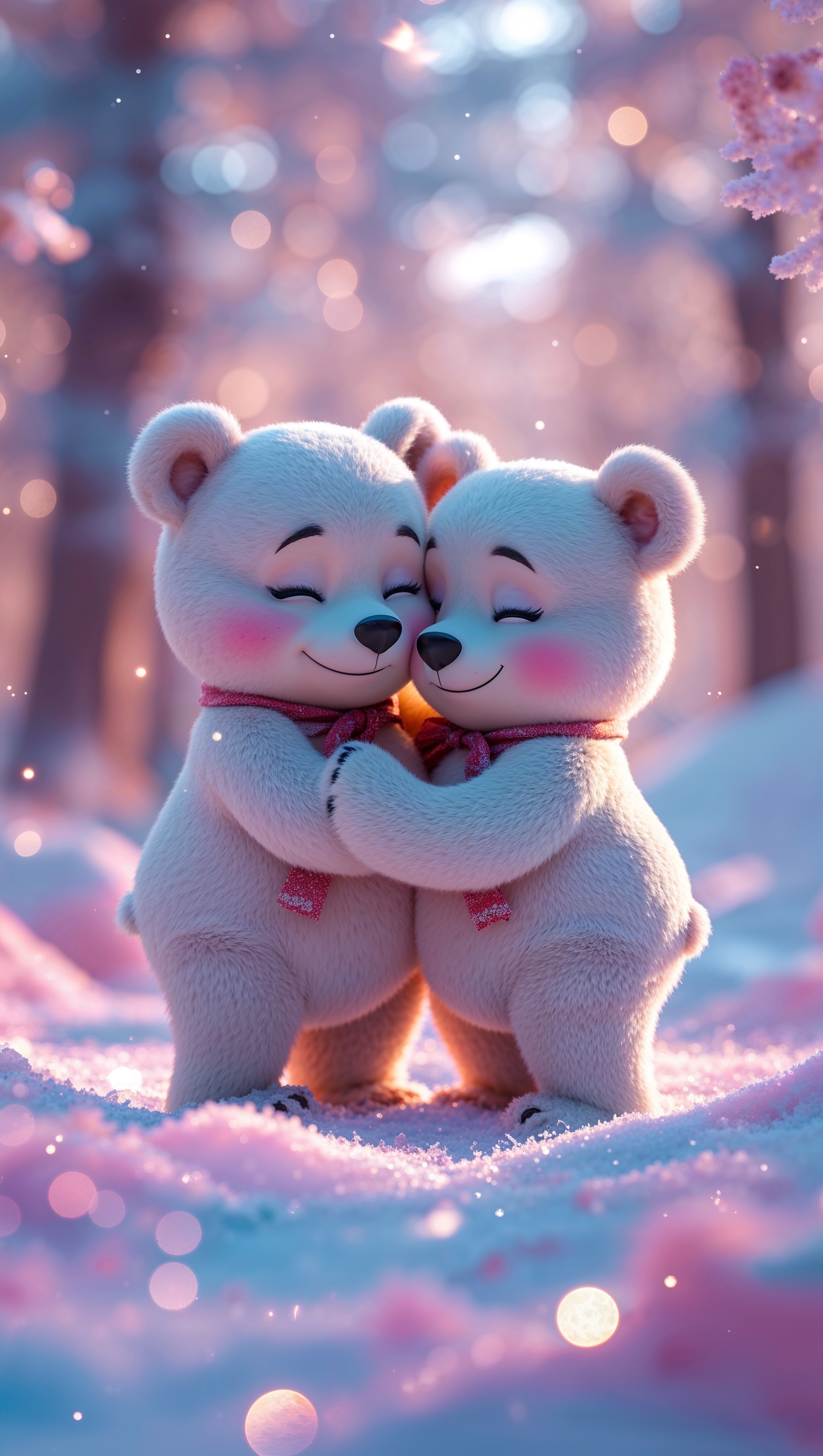 February iPhone wallpaper with cartoon bears hugging