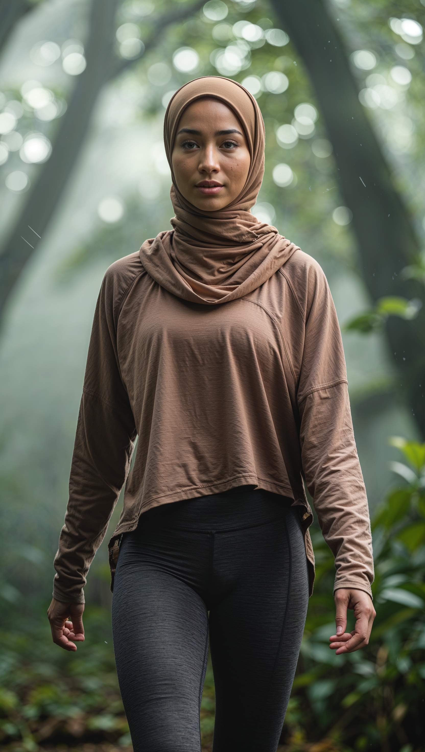 Islamic modest activewear girl training in nature