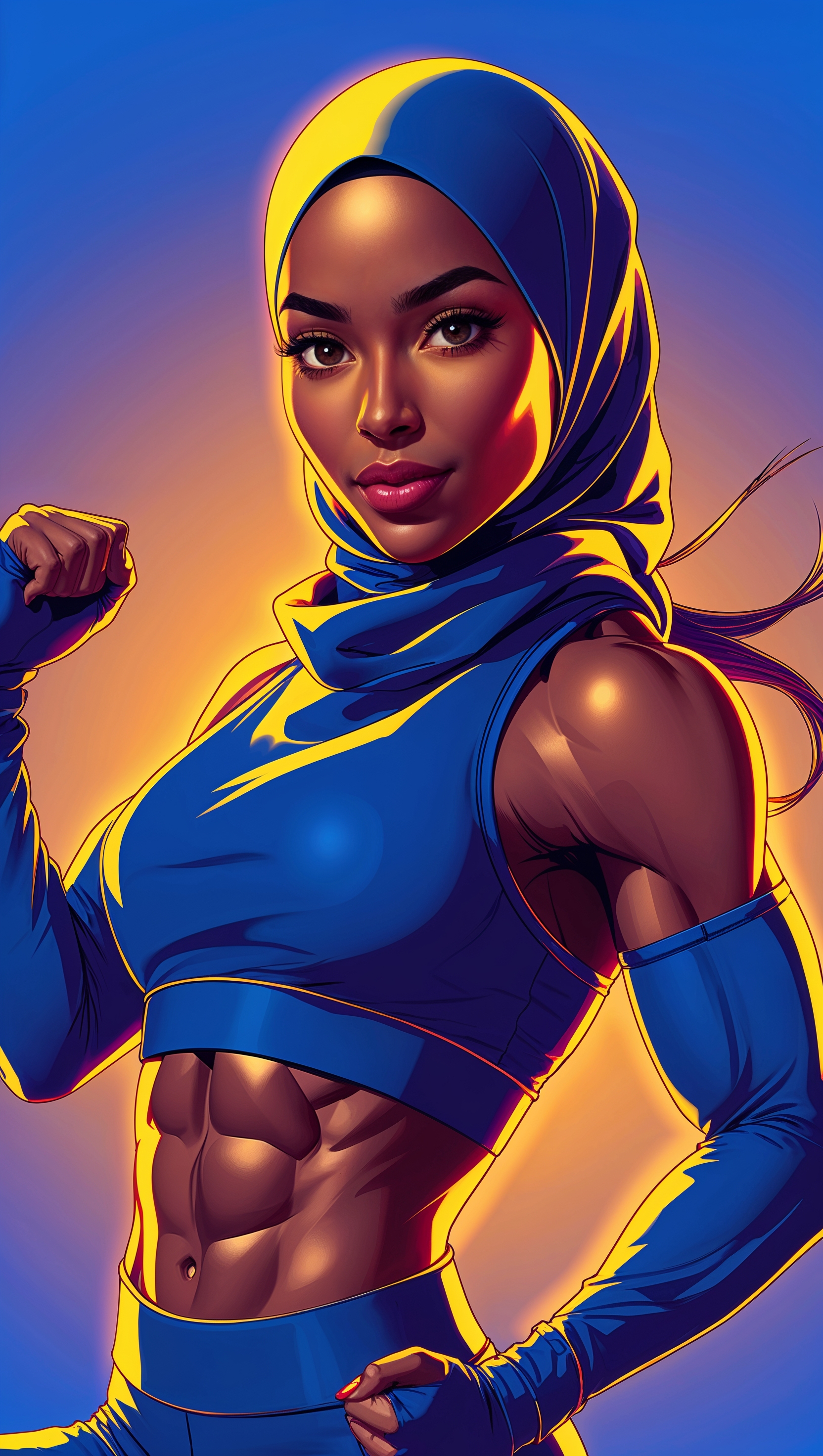 Artistic image of a hijabi fitness girl, iPhone wallpaper style