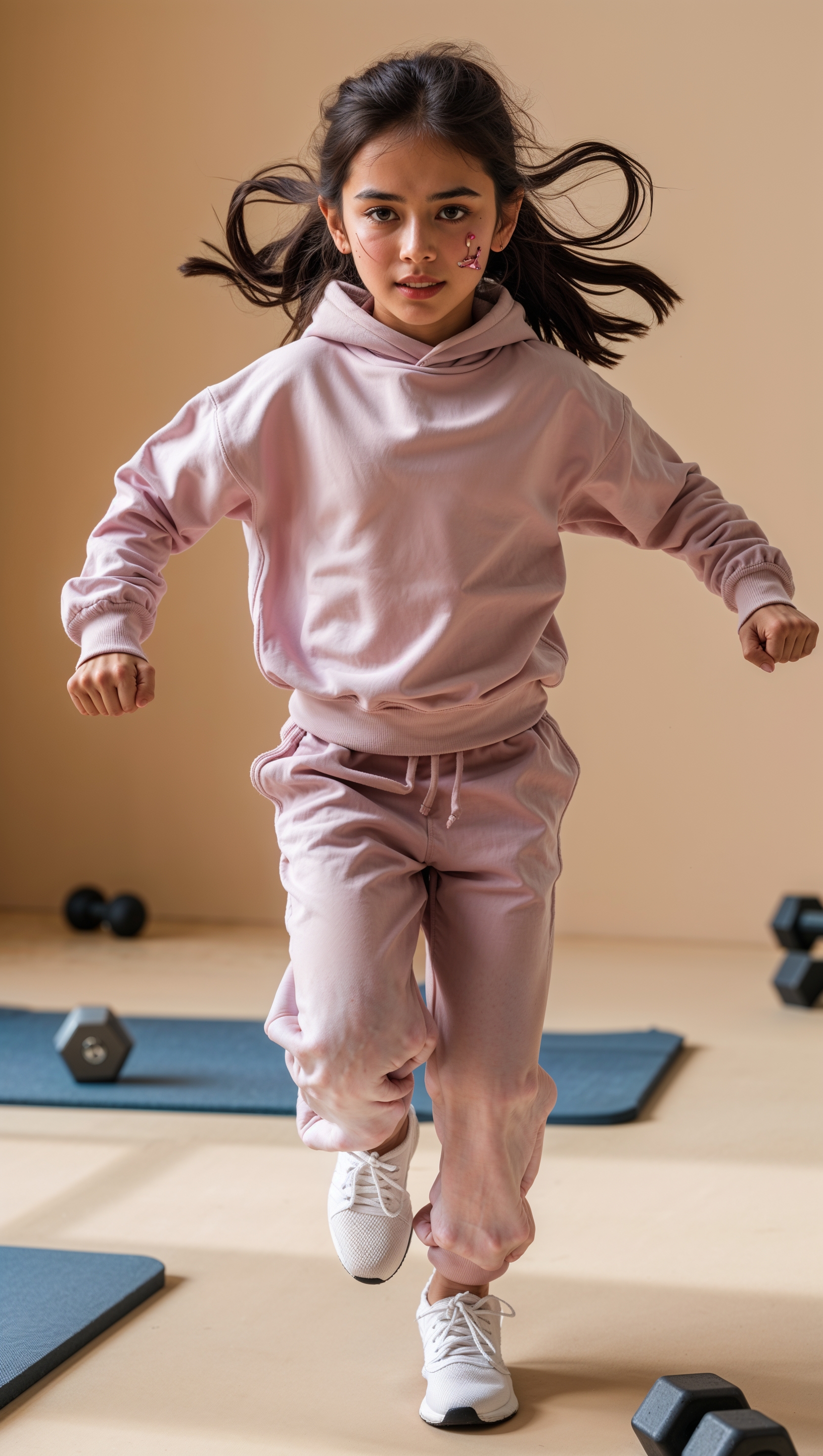 Fully covered girl doing aerobic exercises
