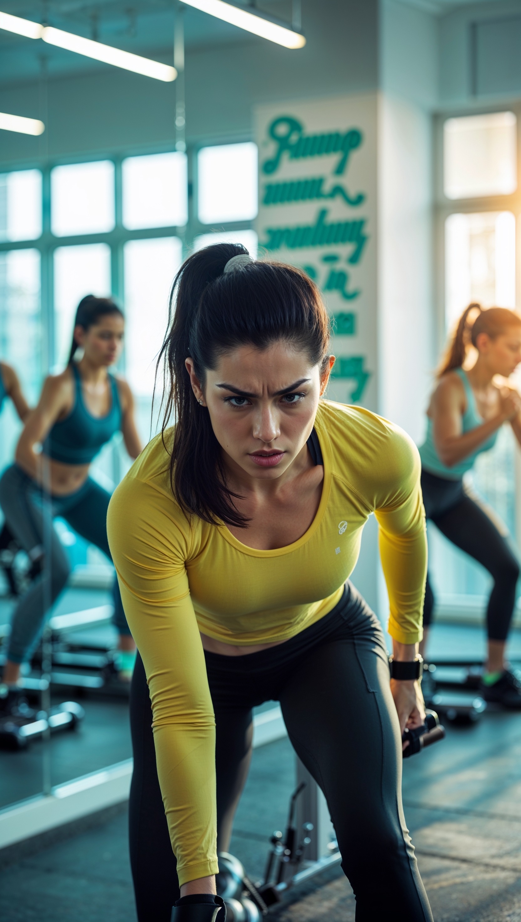 Girl training in a female-only gym, modest attire