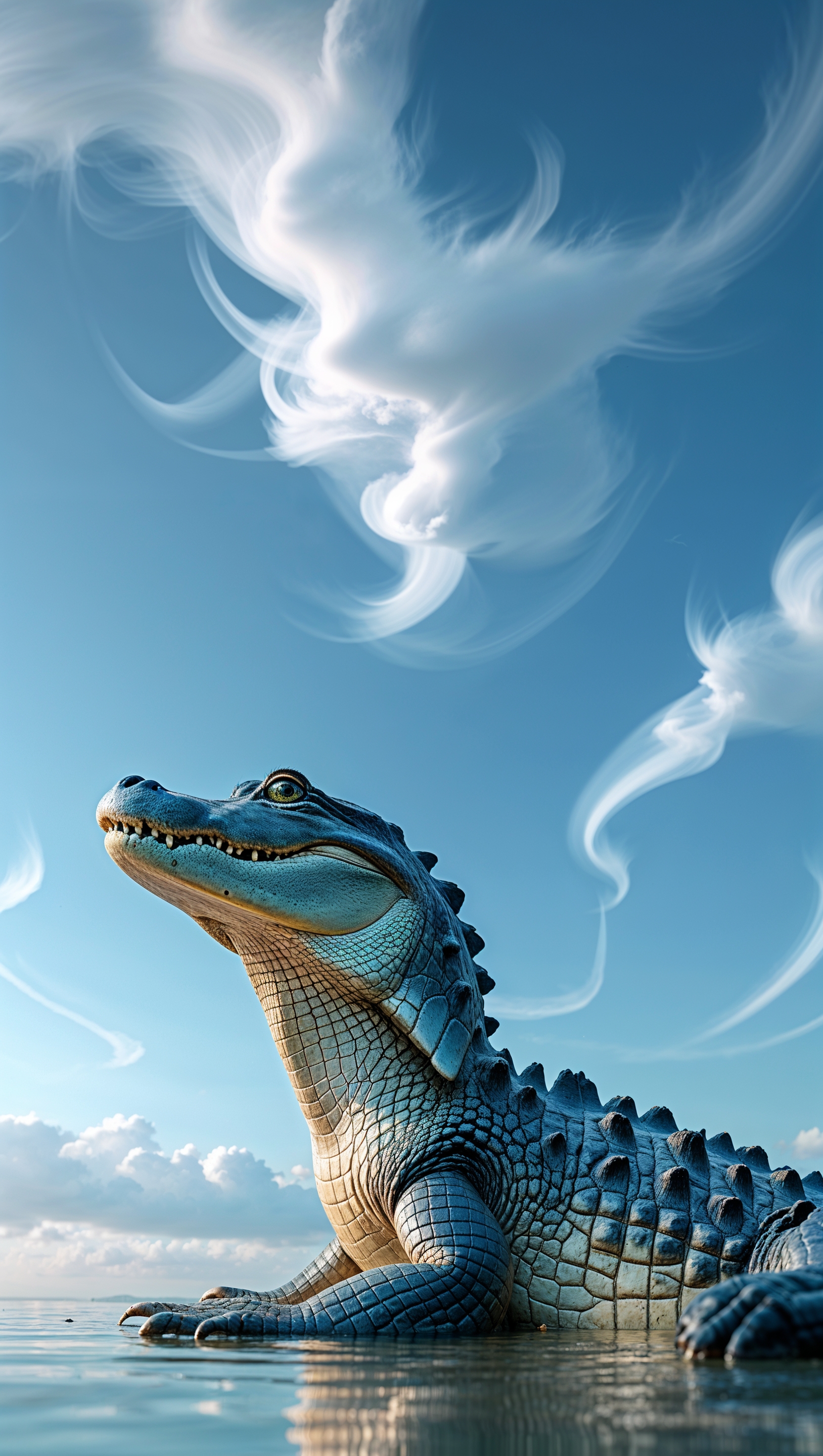 iPhone wallpaper with an alligator and cloudy blue sky