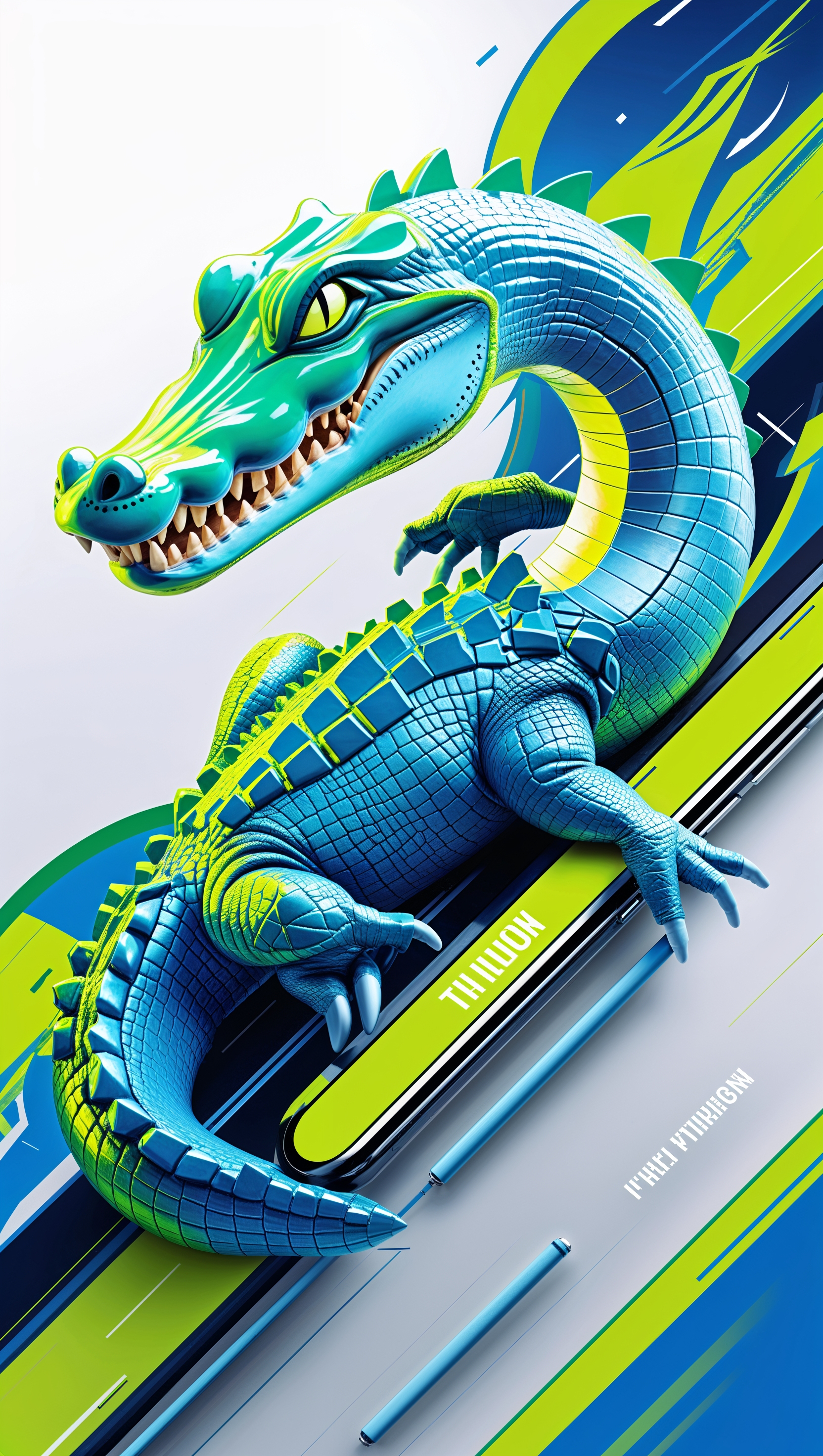 iPhone wallpaper with an energetic sports-style alligator design