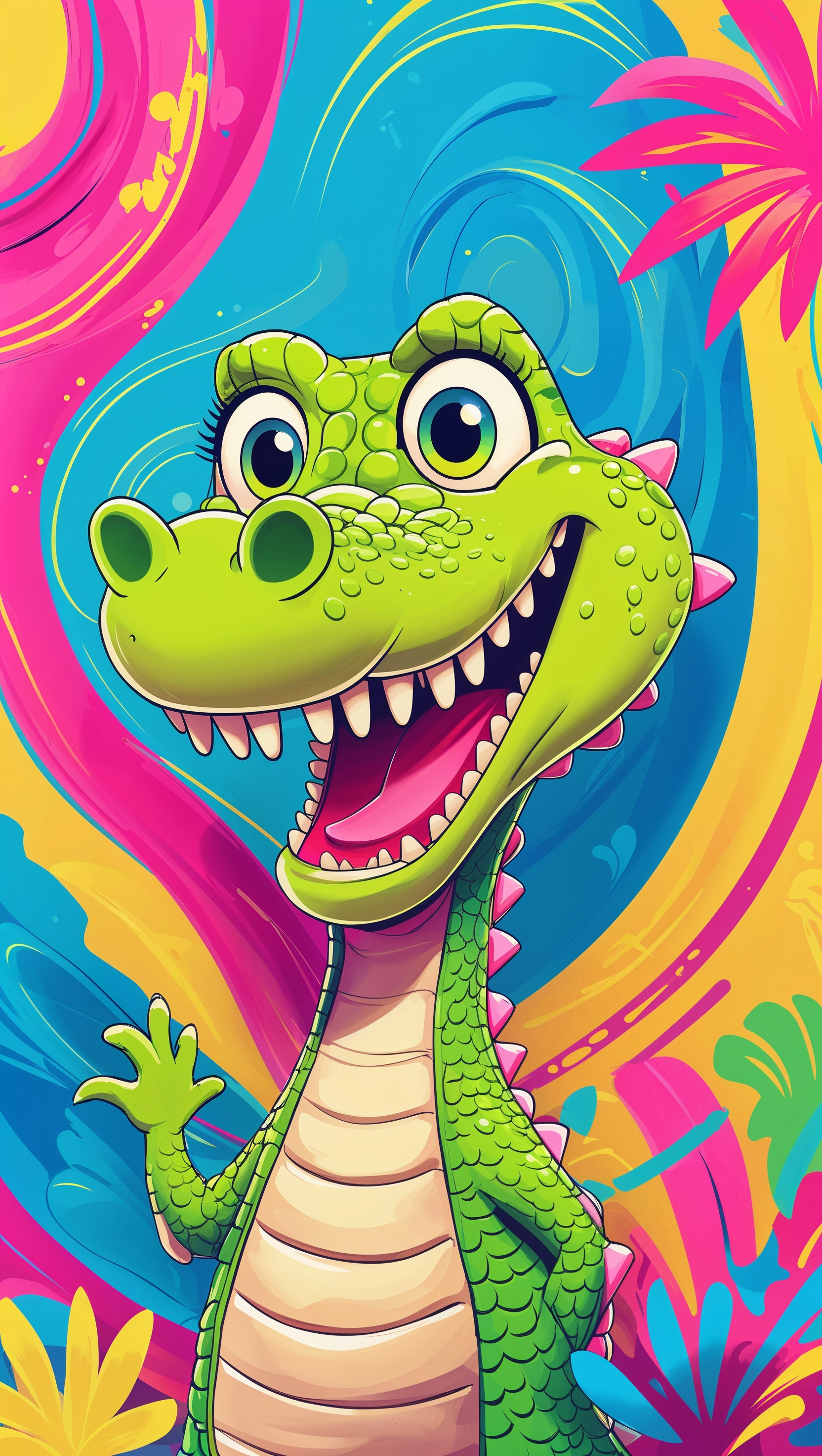 Colorful cartoon style iPhone wallpaper with alligator