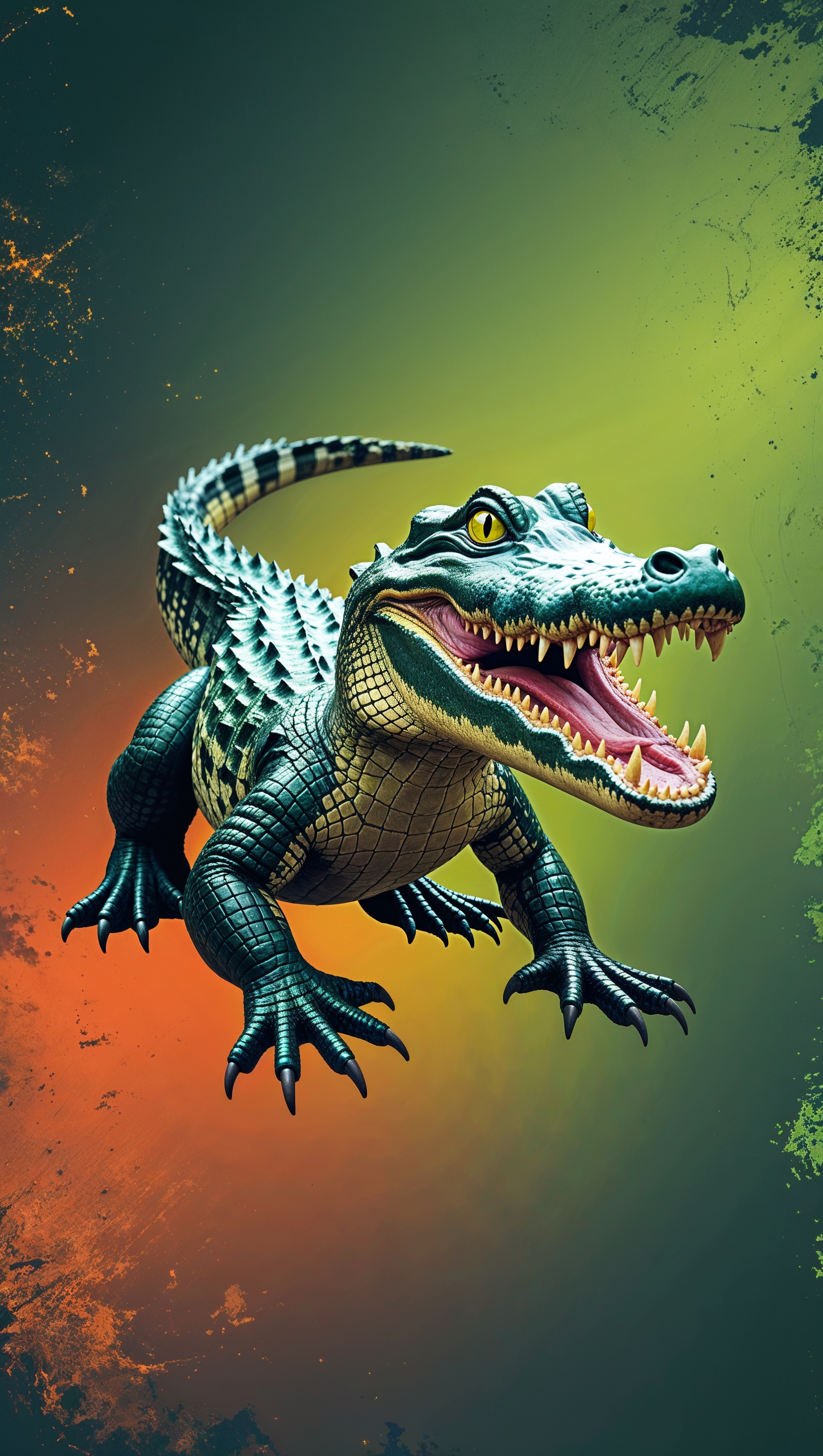 iPhone wallpaper with alligator and orange-green color combination