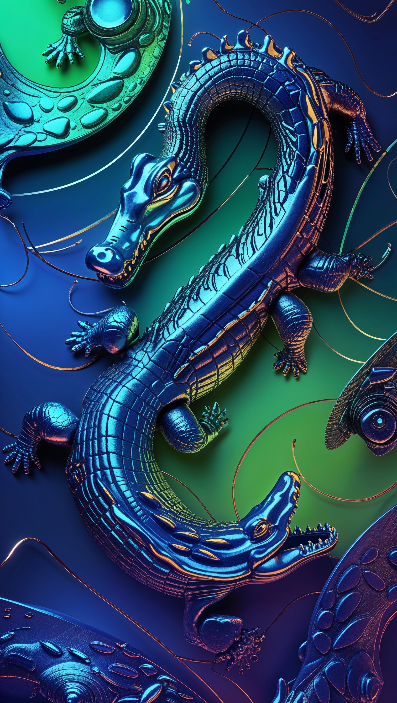 Abstract alligator design iPhone wallpaper with curved lines