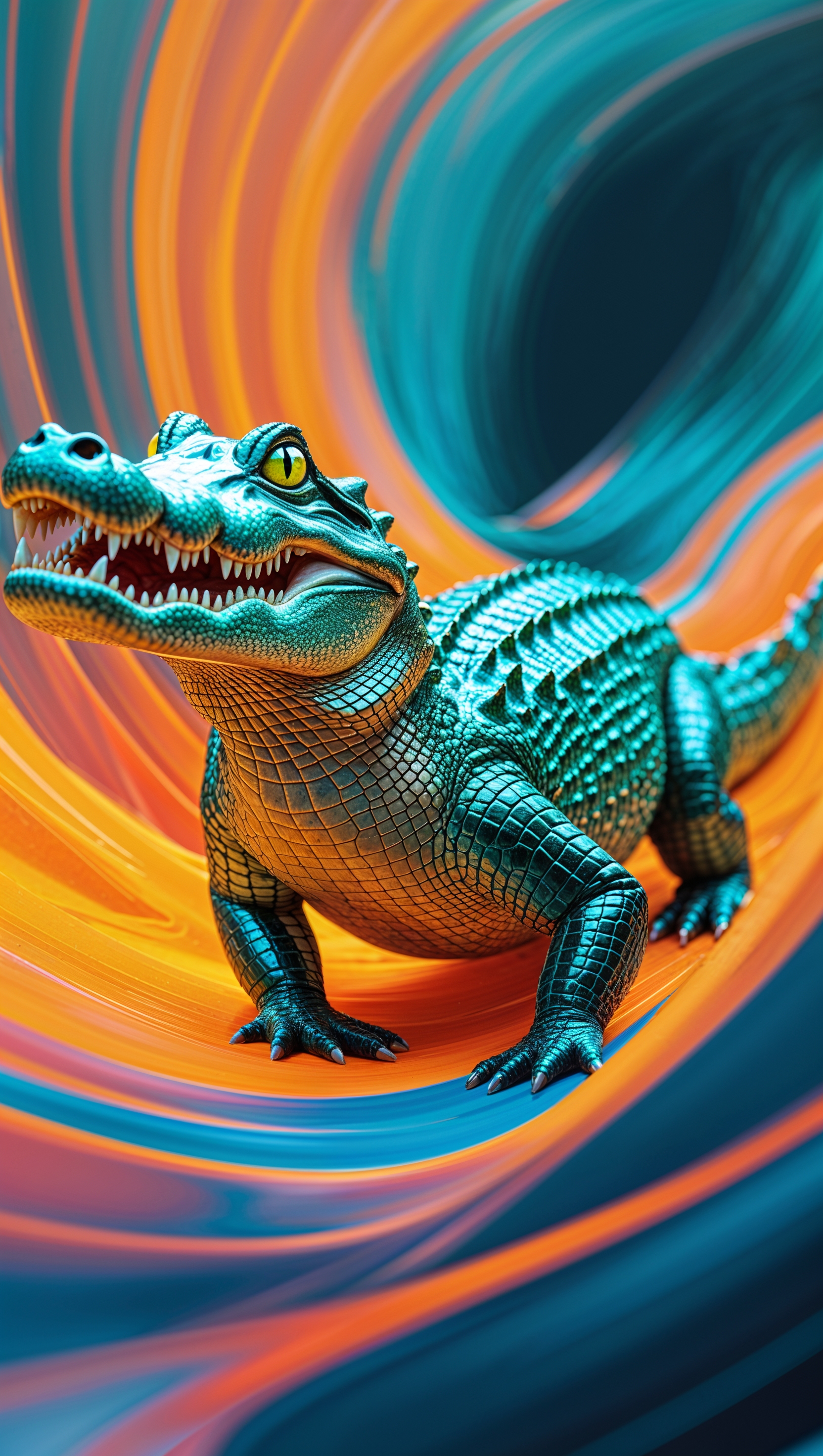 iPhone wallpaper with alligator and fluorescent orange and blue