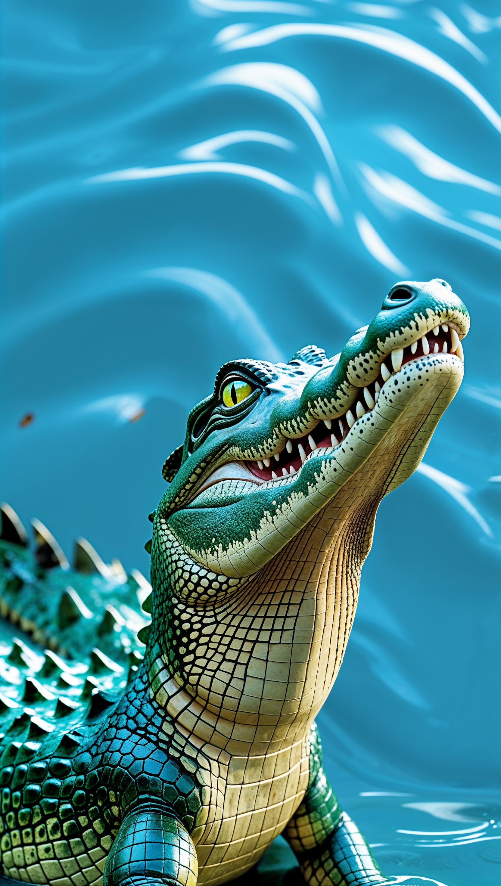 iPhone wallpaper with an alligator and bright blue background