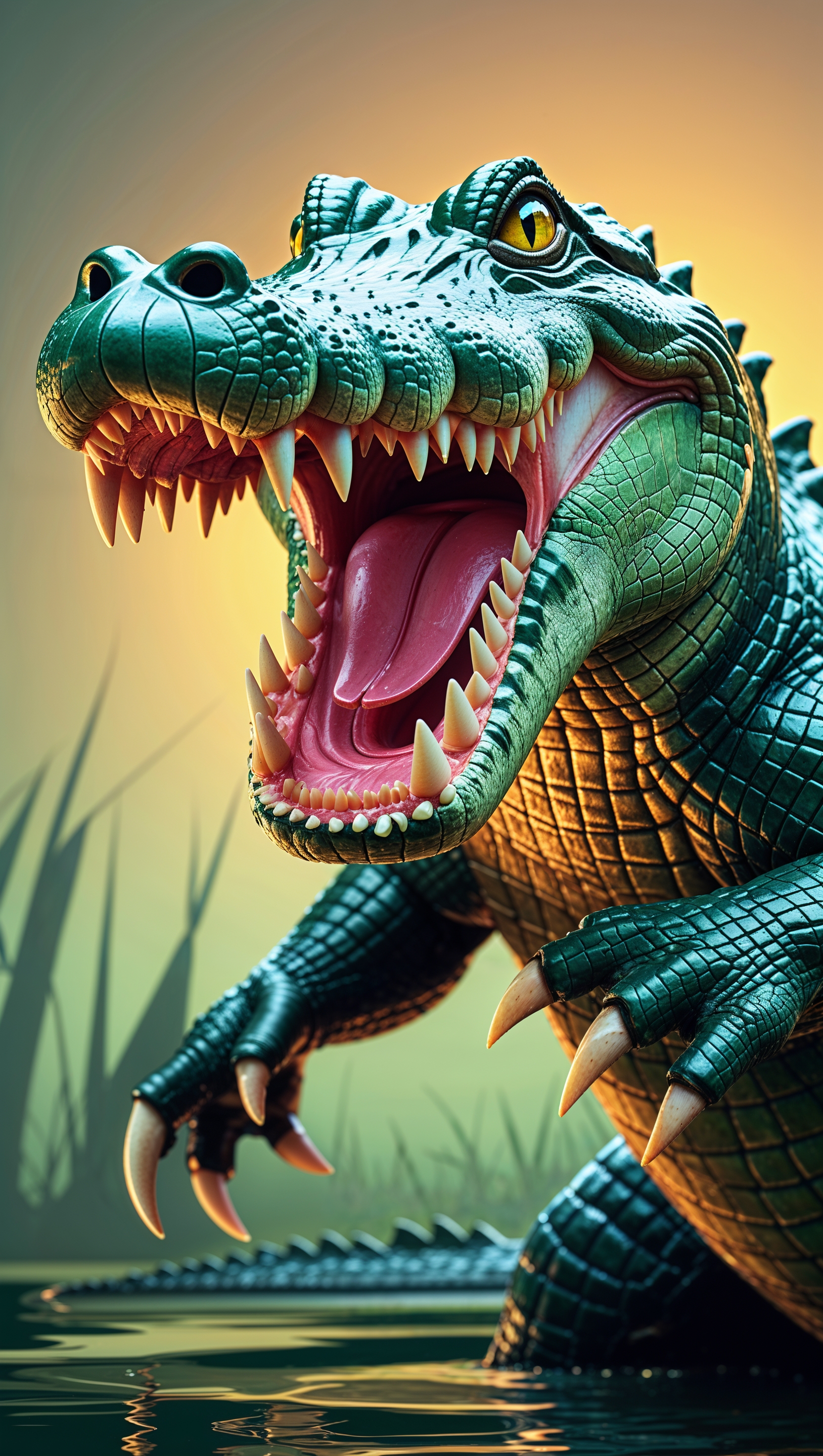 iPhone wallpaper with a fierce and detailed alligator illustration
