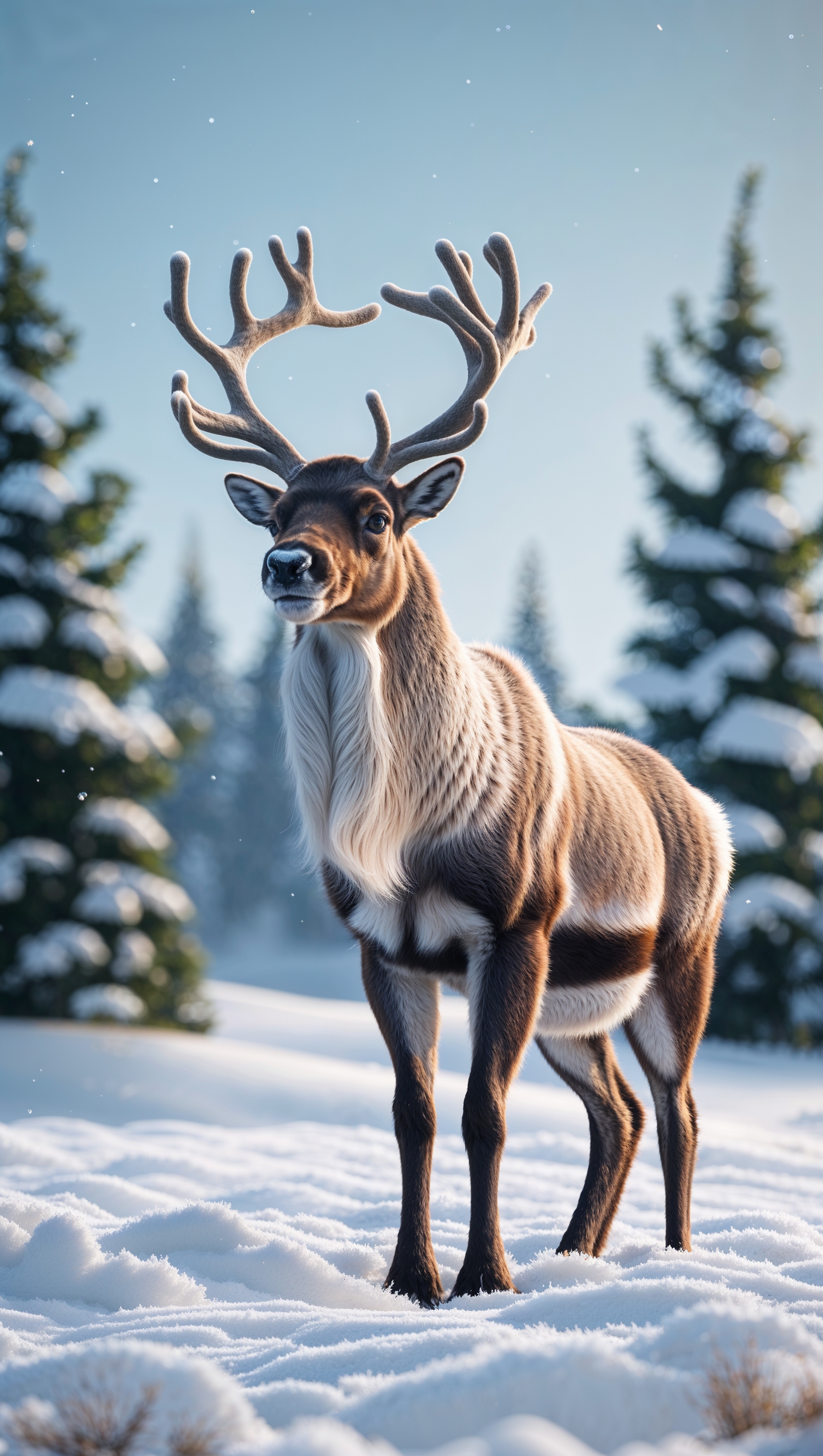 Reindeer standing in the snow