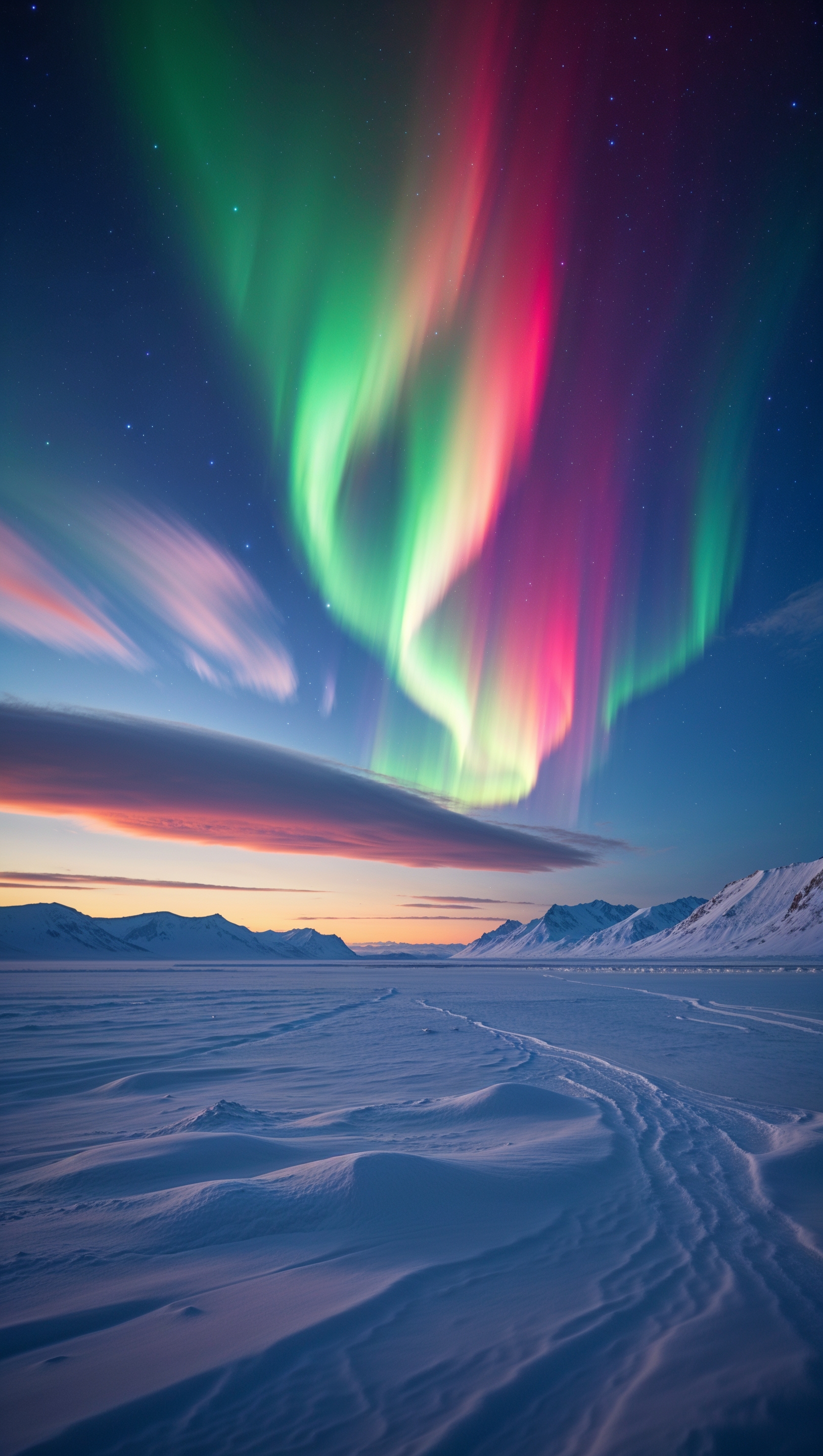 Arctic landscape with northern lights