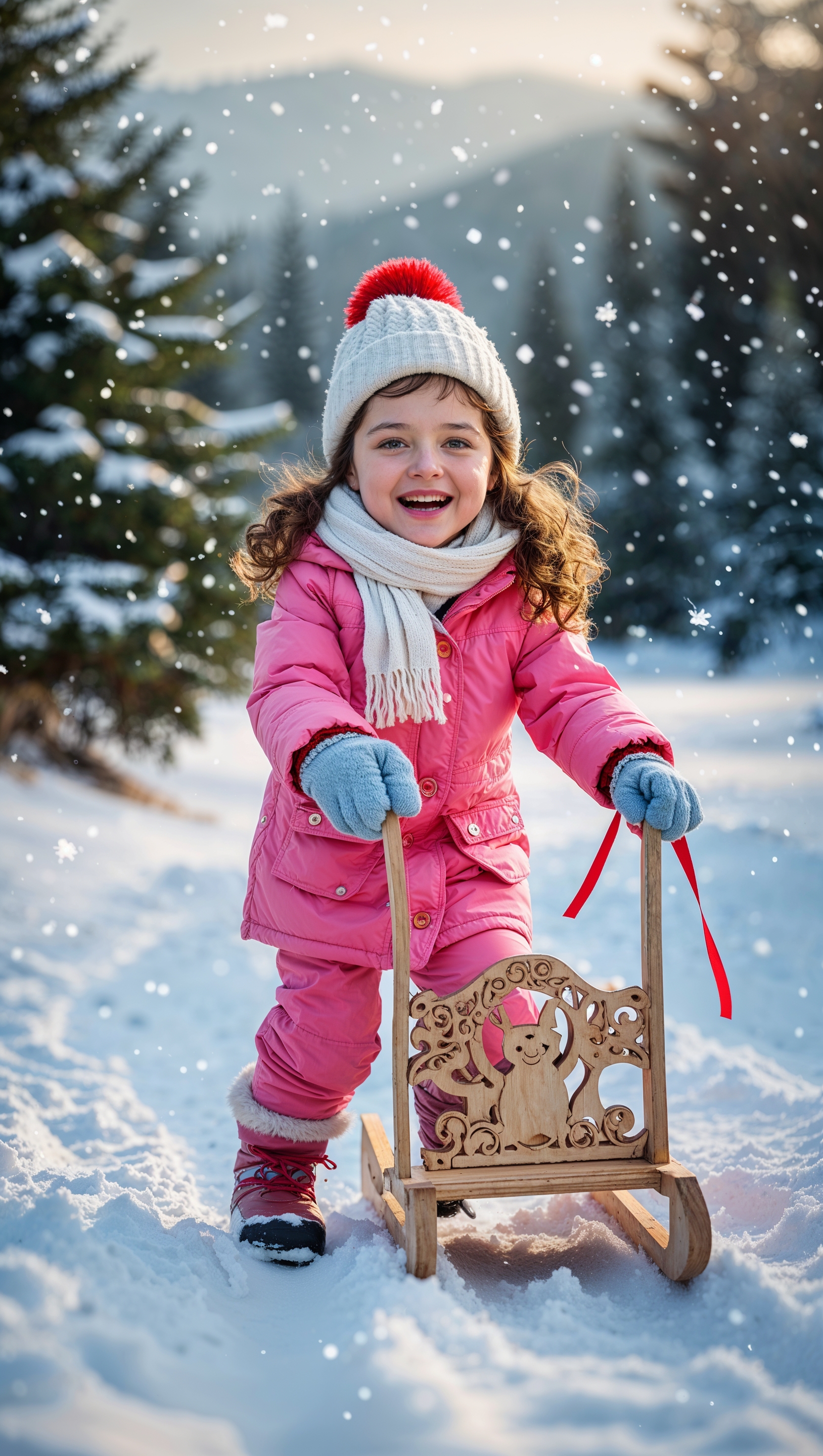Little girl playing in the snow