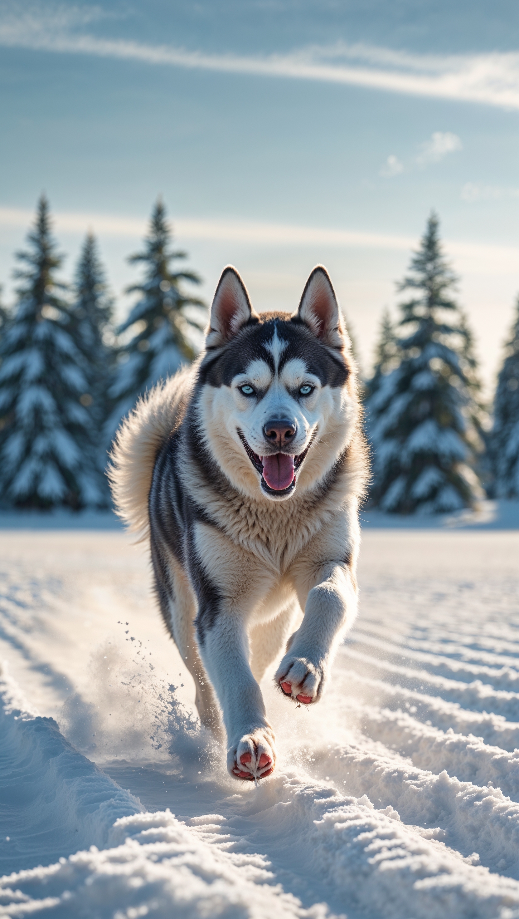 Husky dog running on the snow