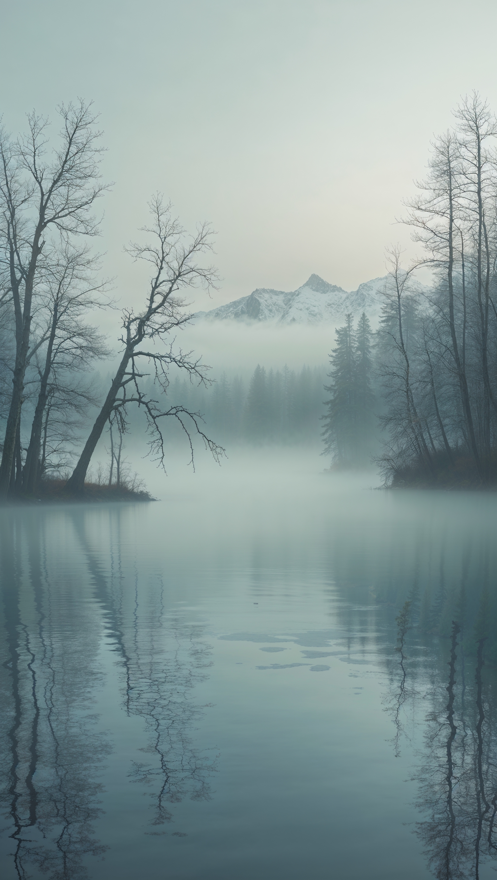 Misty winter lake