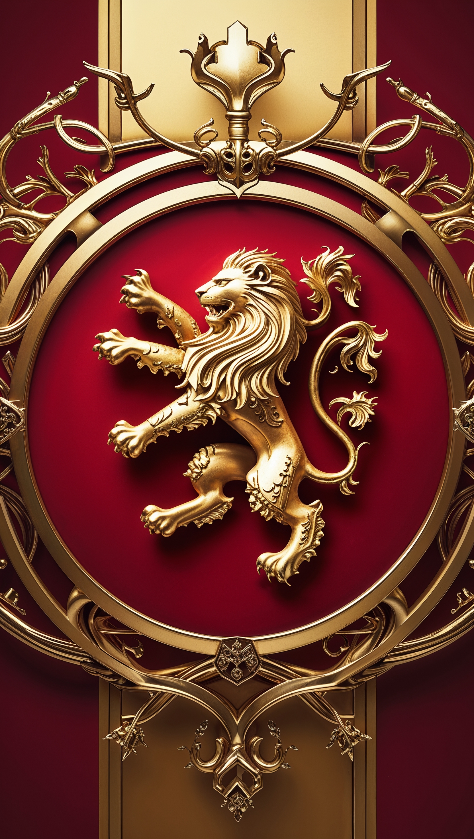House Lannister sigil on a gold and red background, iPhone wallpaper