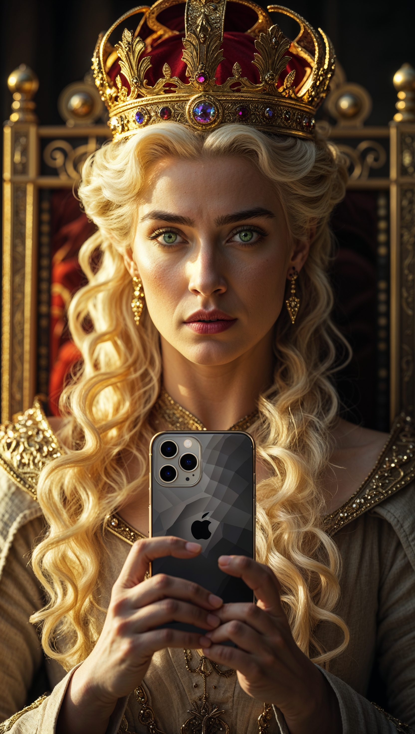 Queen Cersei Lannister with a golden crown, iPhone wallpaper