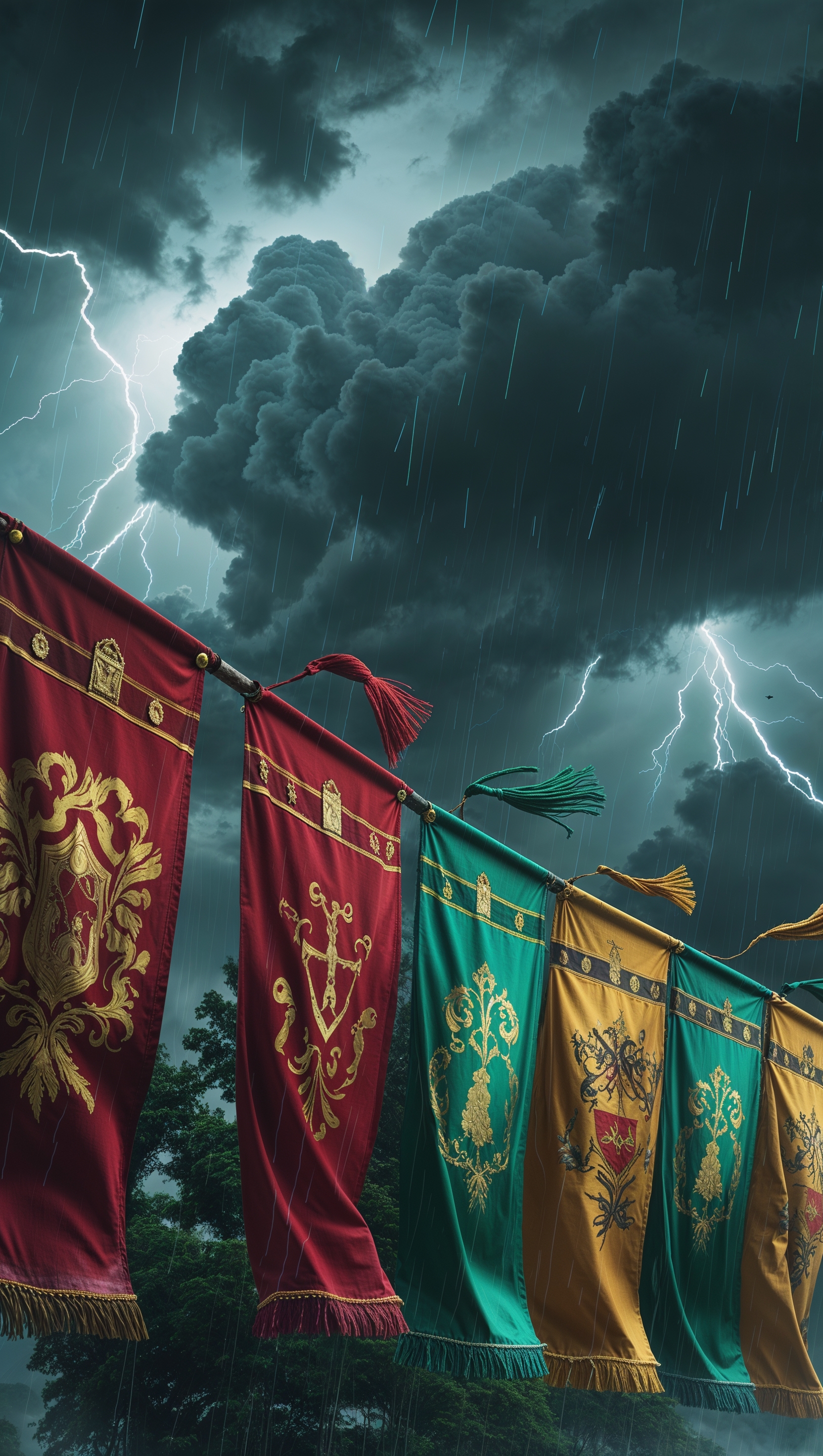 House banners waving in a storm, iPhone wallpaper