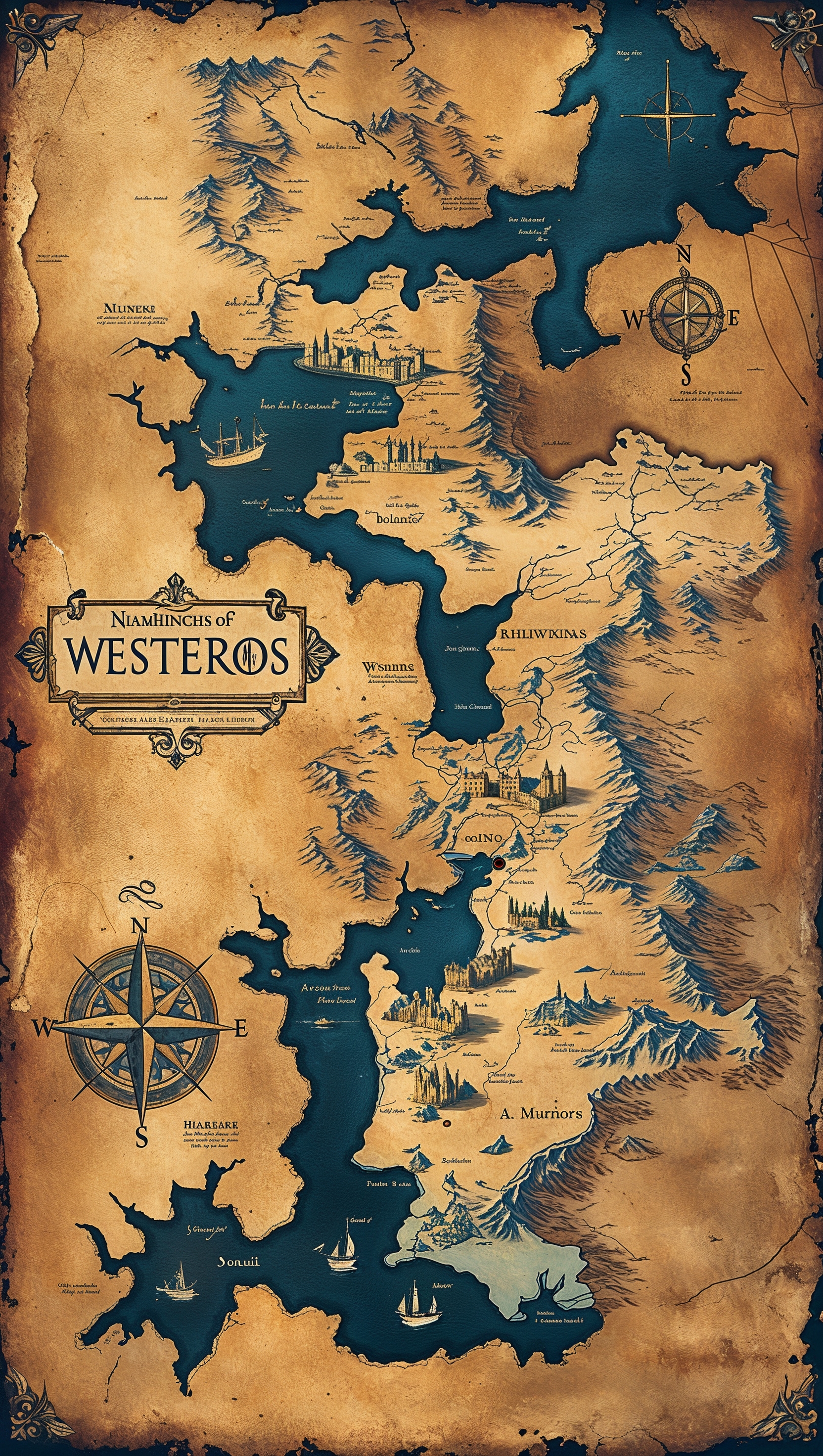 Westeros map in vintage style for iPhone wallpaper