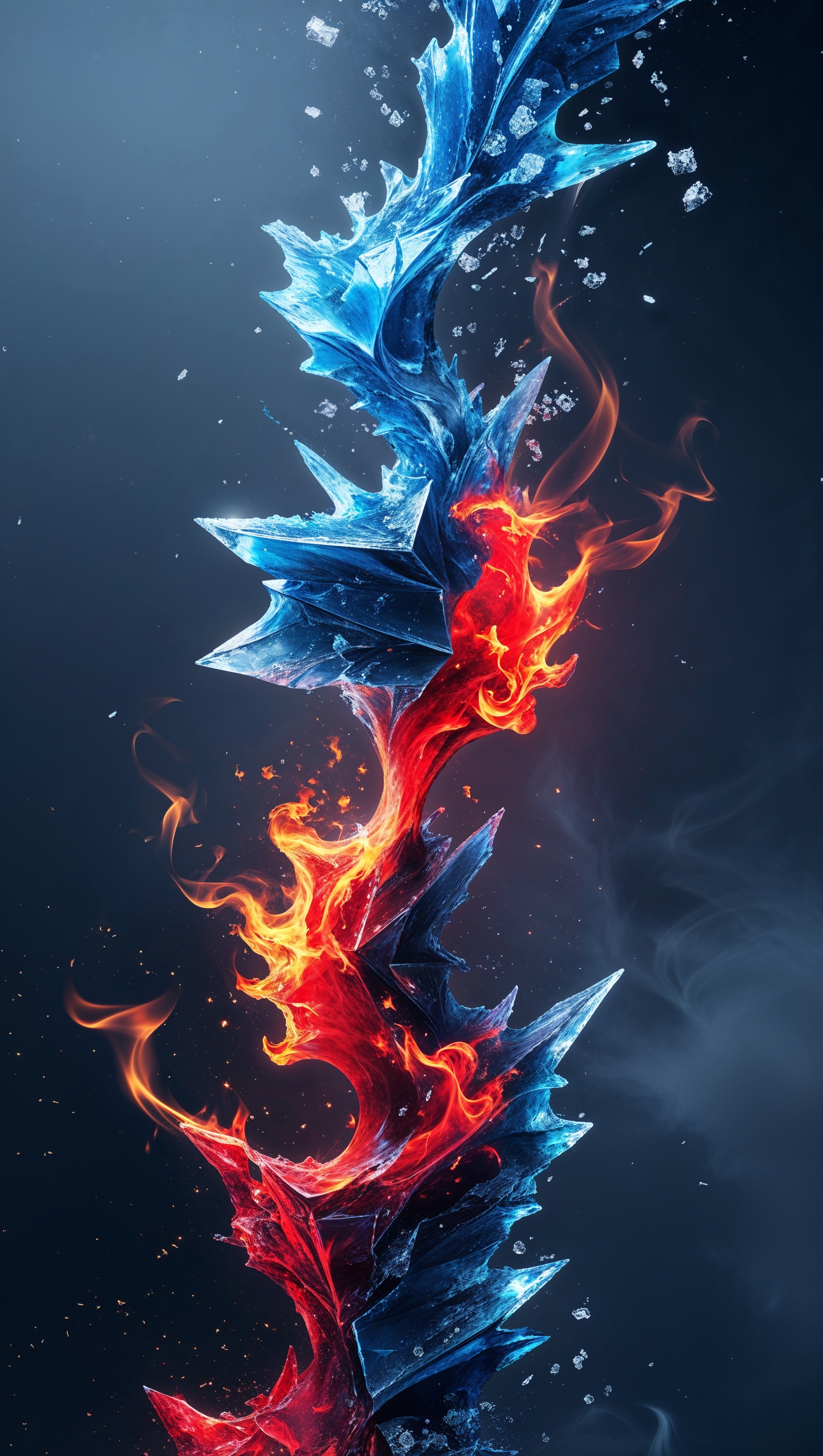 Fire and ice theme in blue and red tones for iPhone wallpaper