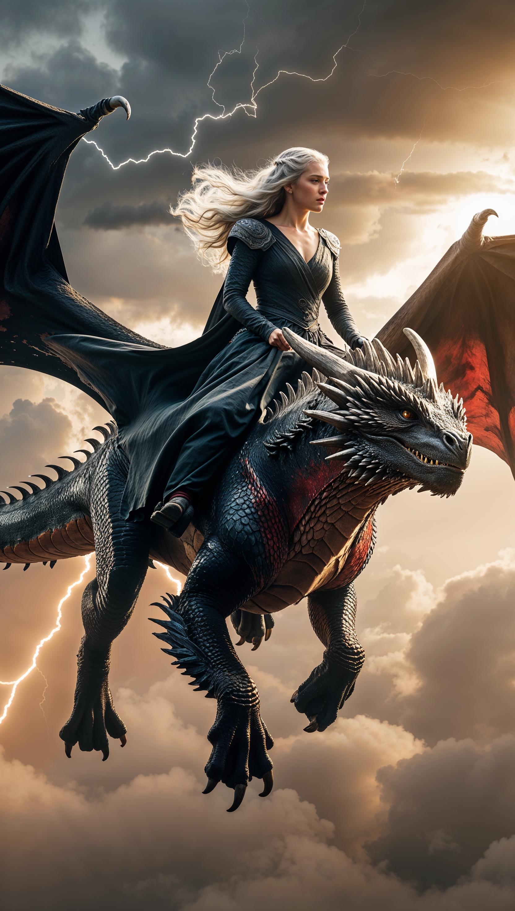 Daenerys riding Drogon mid-flight, fantasy iPhone wallpaper