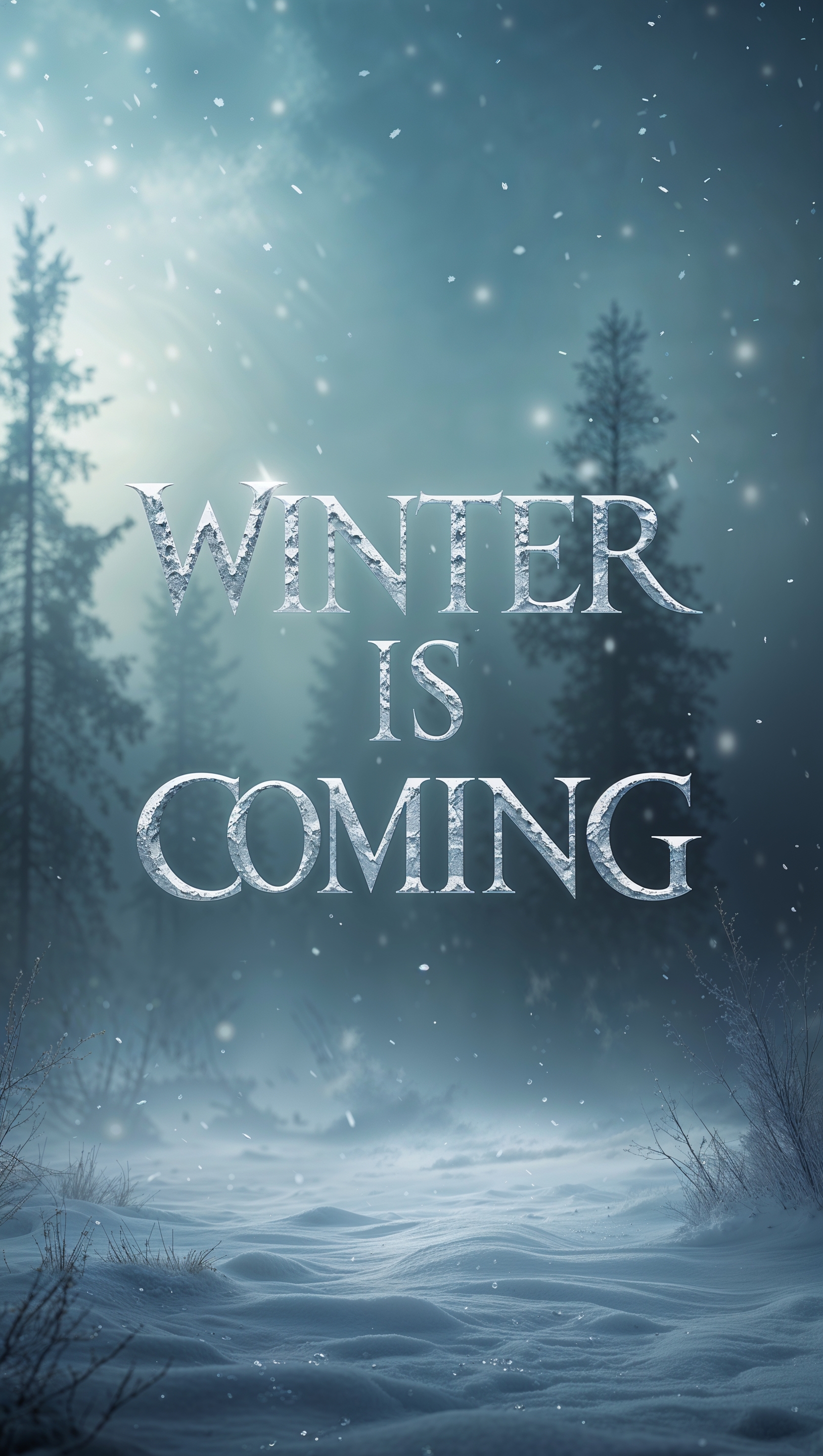Winter is Coming" text on a frozen background, iPhone wallpaper