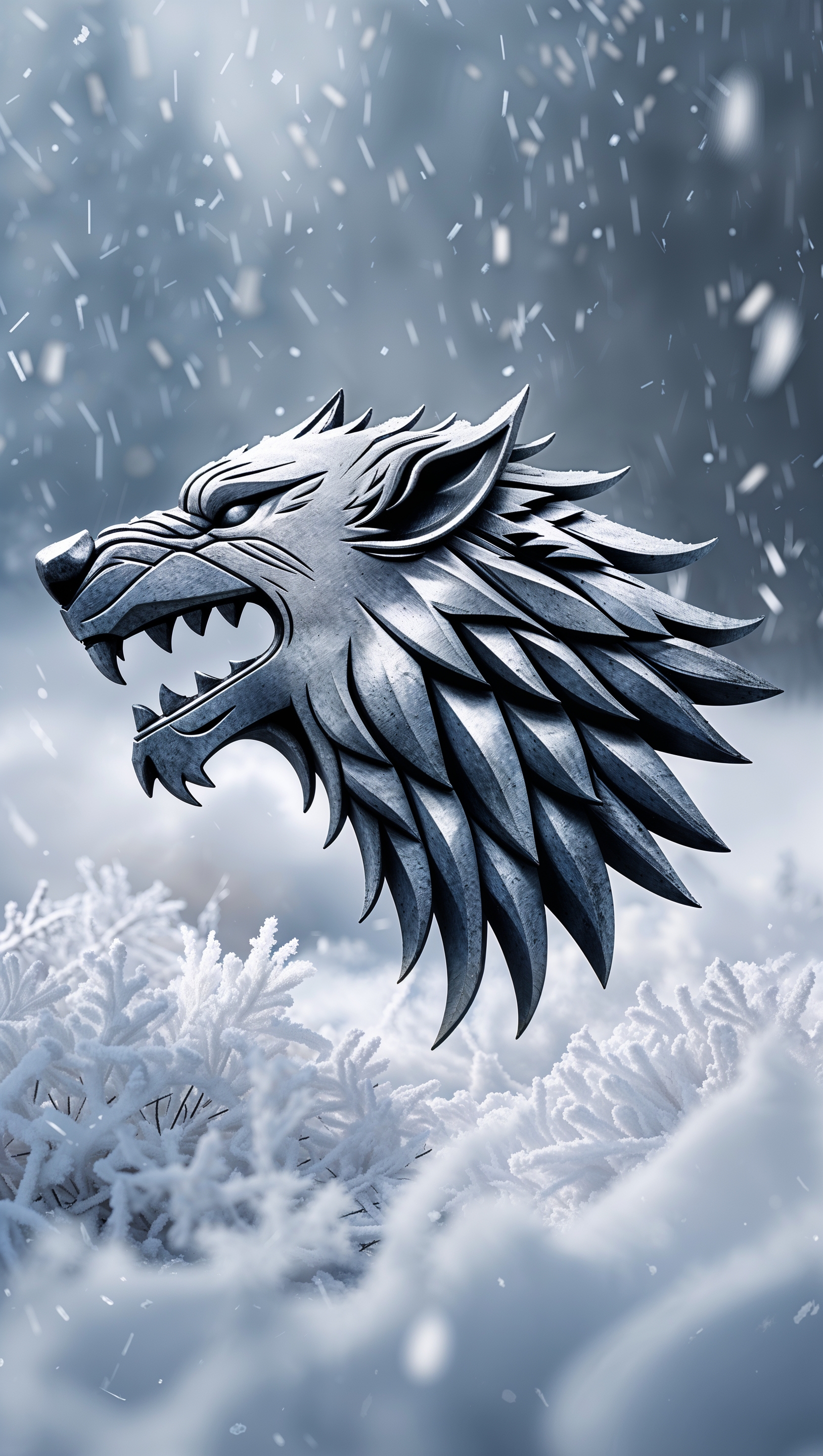 iPhone wallpaper with House Stark sigil on a snowy background