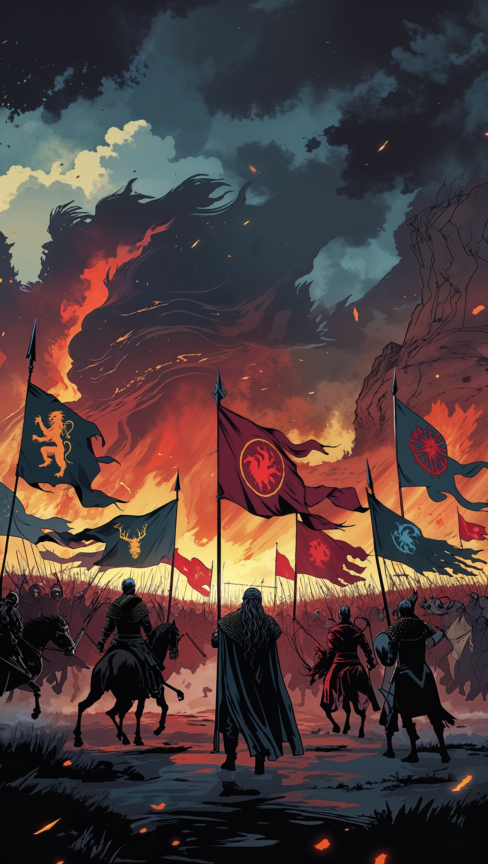 Artistic depiction of the War of the Five Kings for iPhone wallpaper