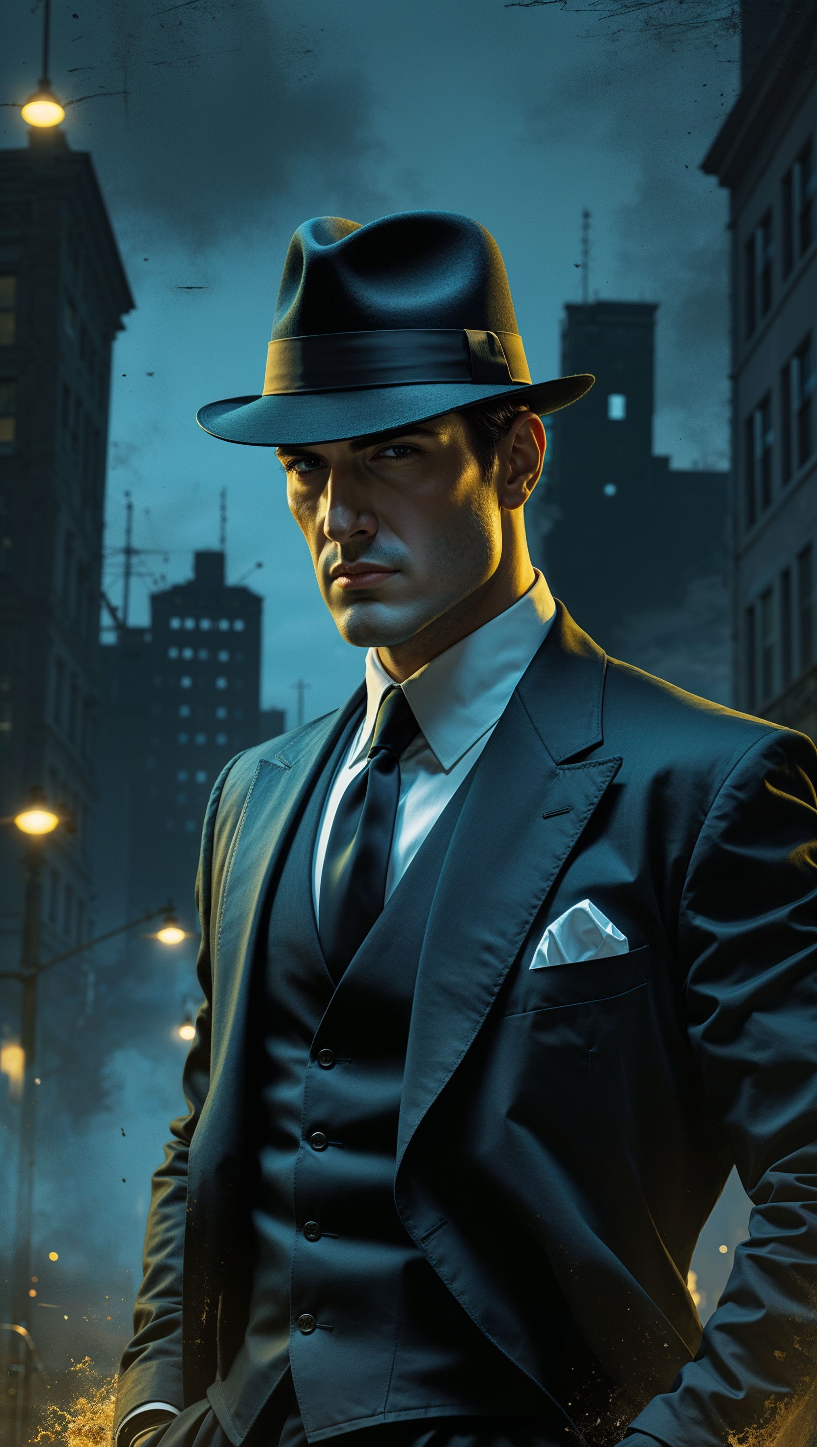 An image of a gangster in black clothes and a hat for an iPhone wallpaper