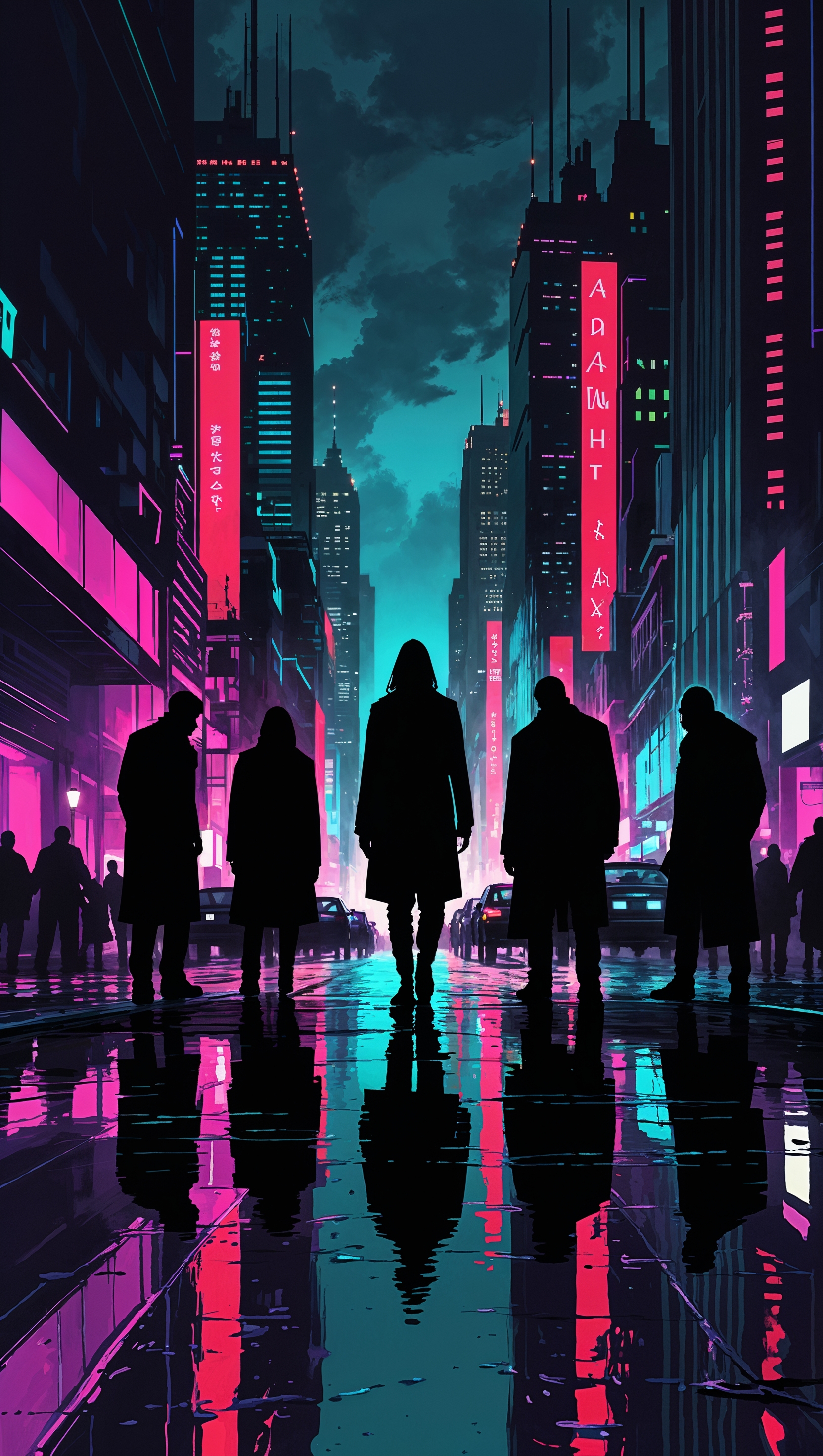 An image of a nighttime city with gangster shadows for iPhone