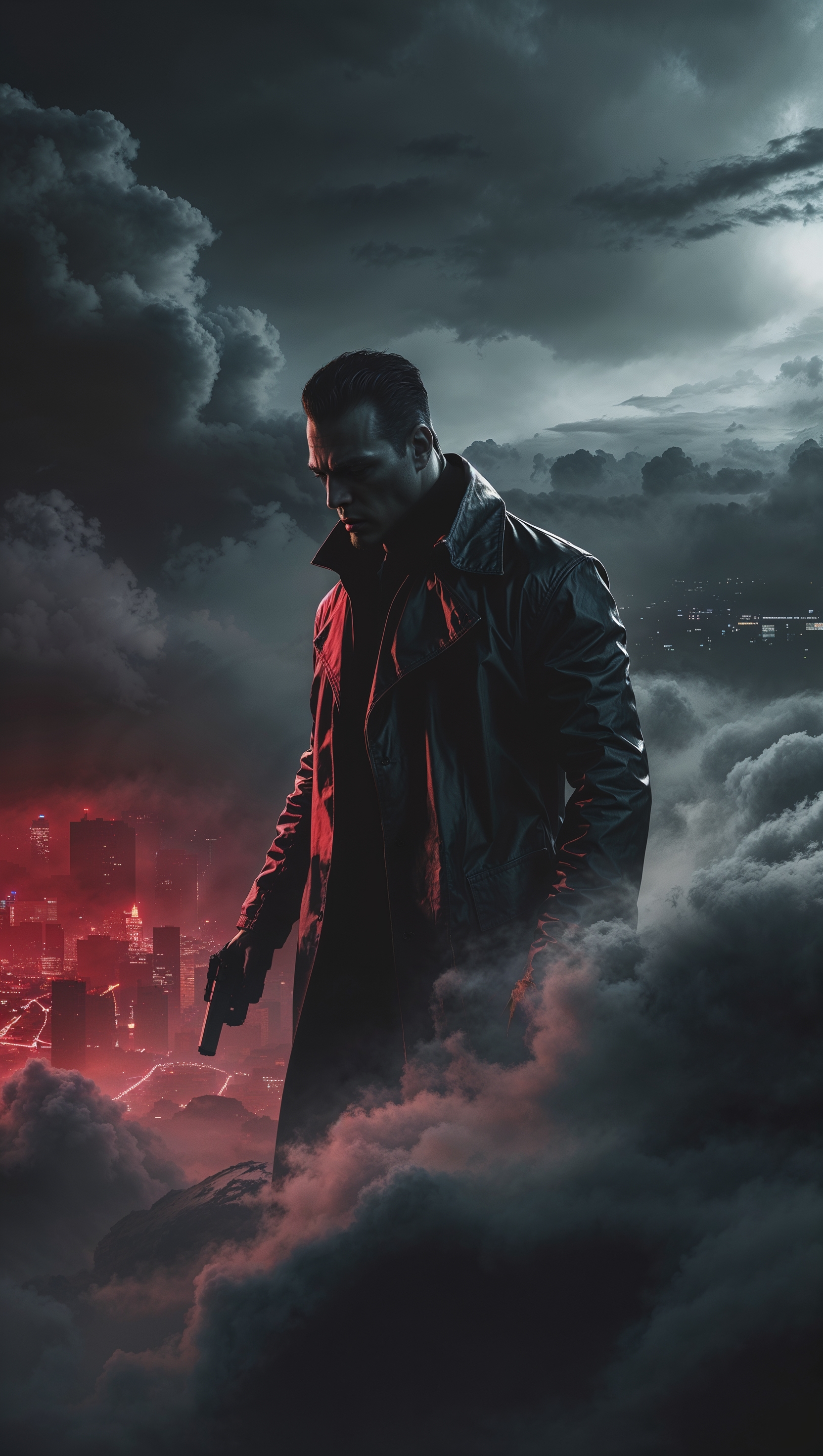 A gangster wallpaper design with dark clouds and a mysterious atmosphere for iPhone