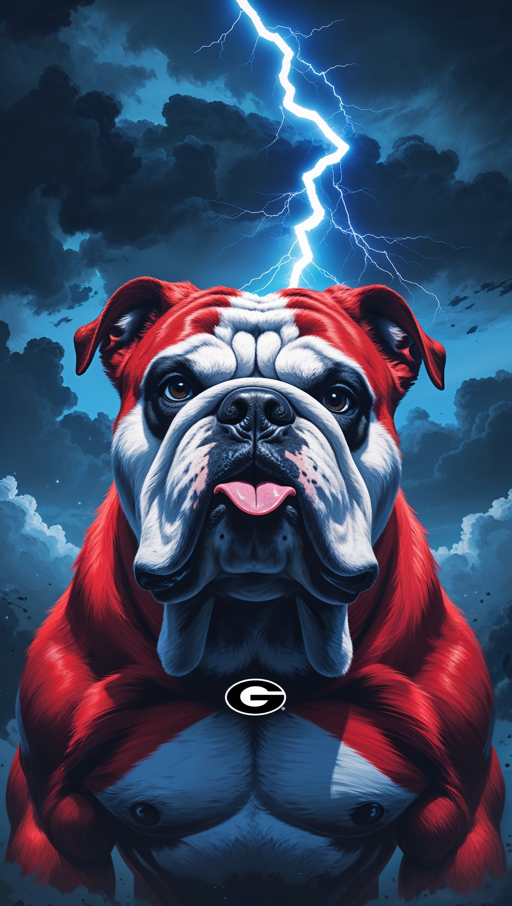 iPhone wallpaper with Georgia Bulldog and lightning in the sky