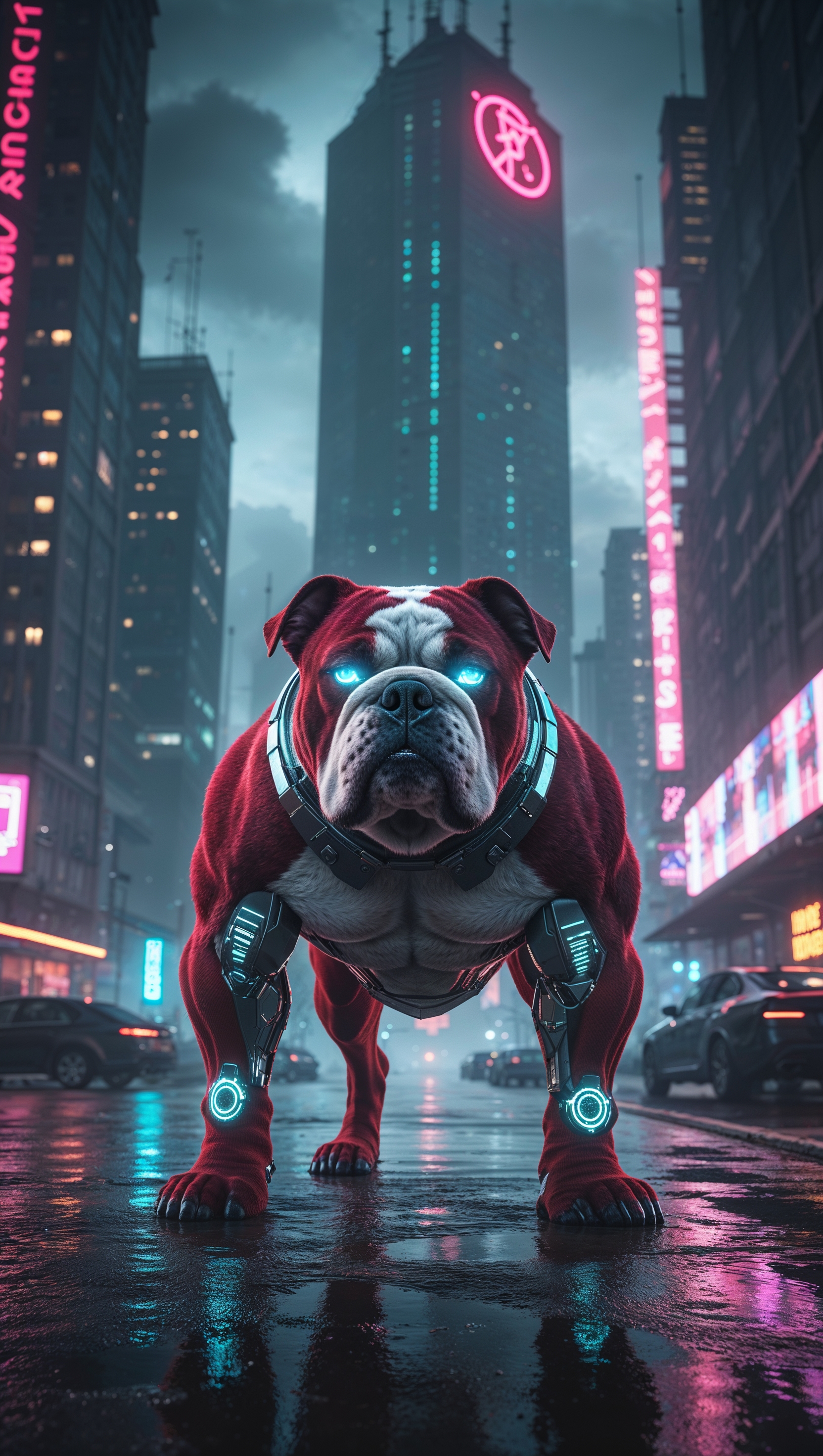 Georgia Bulldog in a futuristic cyberpunk setting