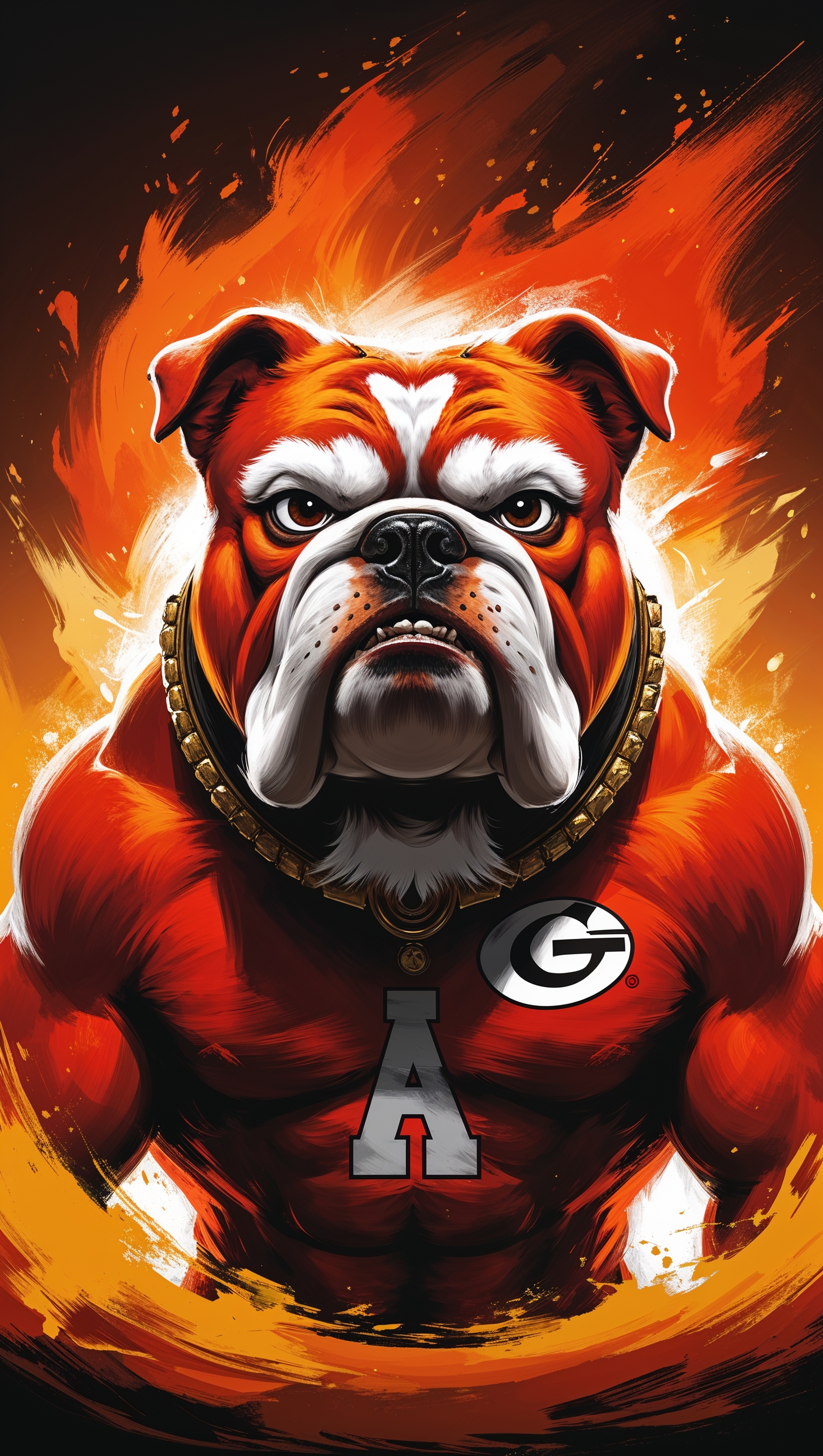 Georgia Bulldog on a flaming background